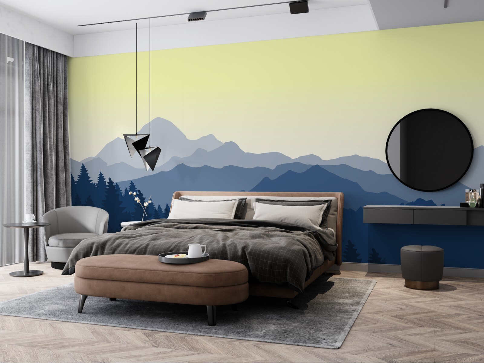 Fotobehang mistige bergen