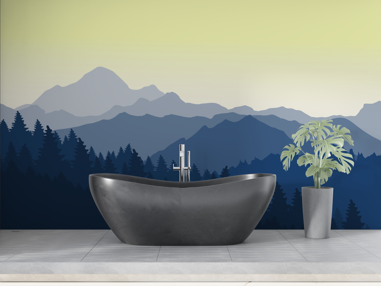 Fotobehang mistige bergen