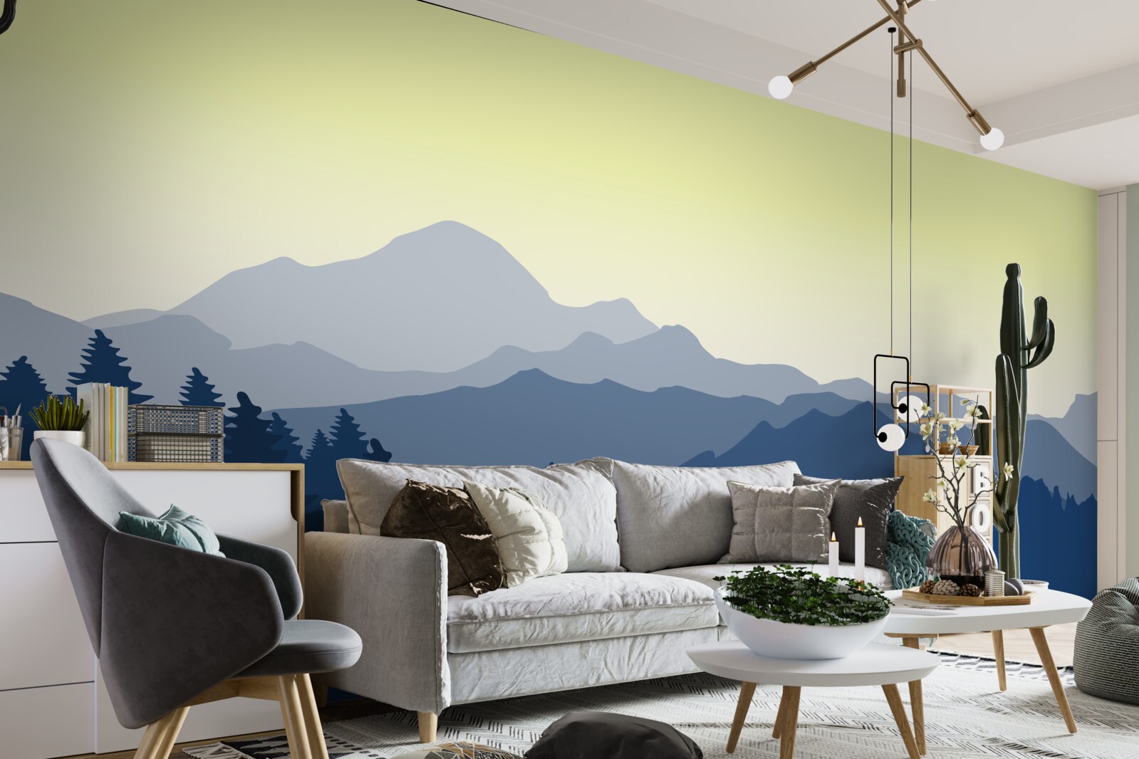 Fotobehang mistige bergen