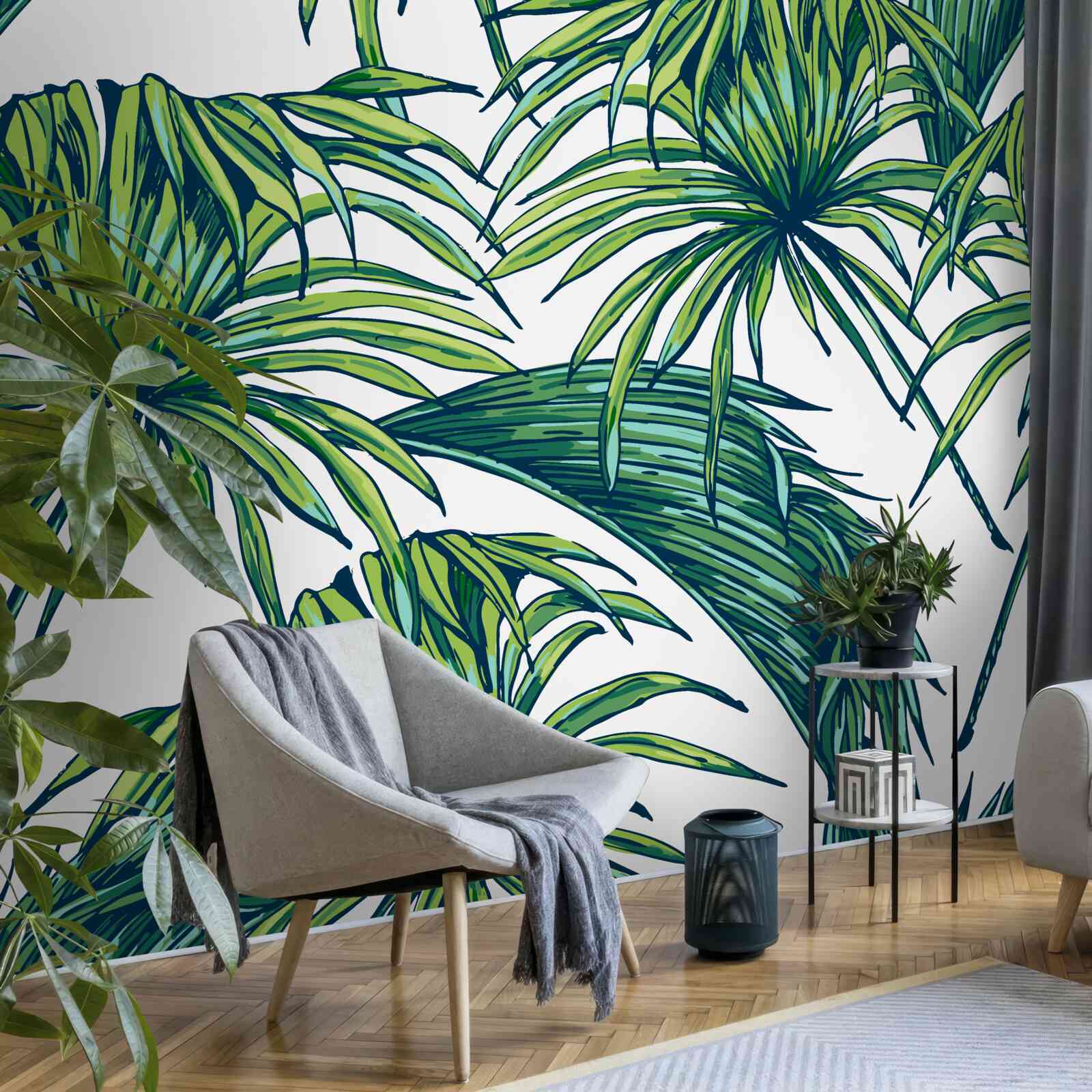 Fotobehang groene palmen op een sneeuwwit oppervlak