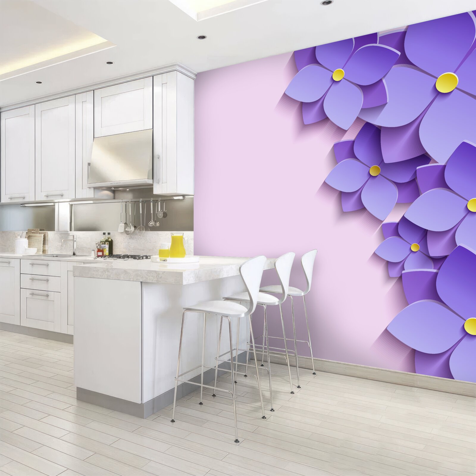 Fotobehang paarse bloemknoppen op het wateroppervlak