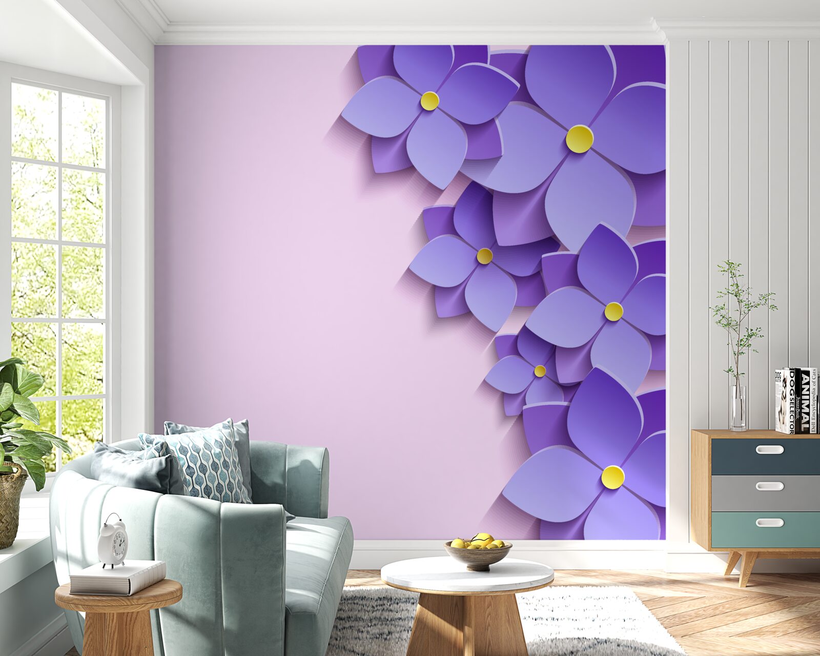 Fotobehang paarse bloemknoppen op het wateroppervlak