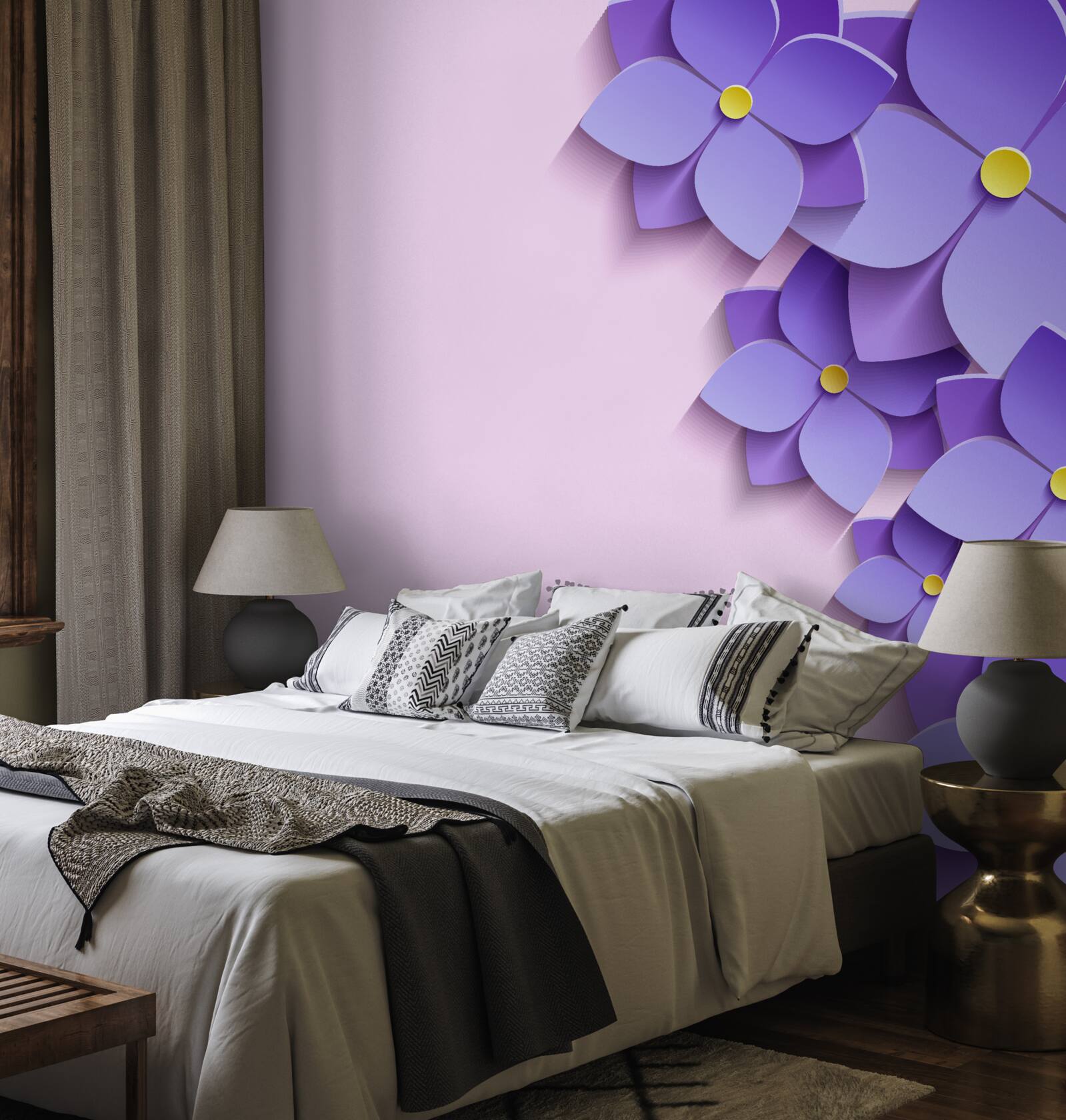 Fotobehang paarse bloemknoppen op het wateroppervlak