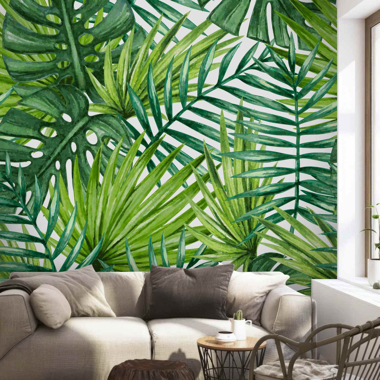 Fotobehang weelderige groene tropische planten