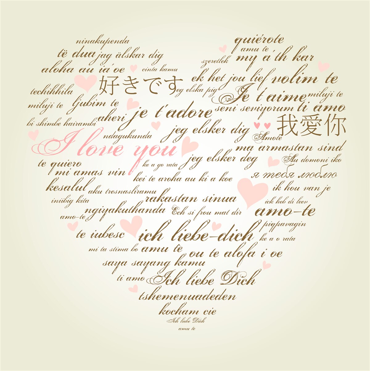 Fotobehang het hart bestaat uit inscripties in verschillende talen