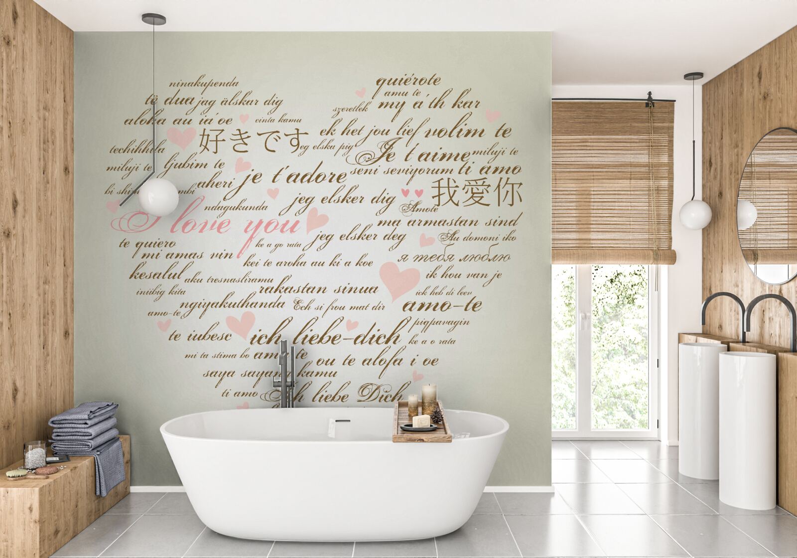 Fotobehang het hart bestaat uit inscripties in verschillende talen