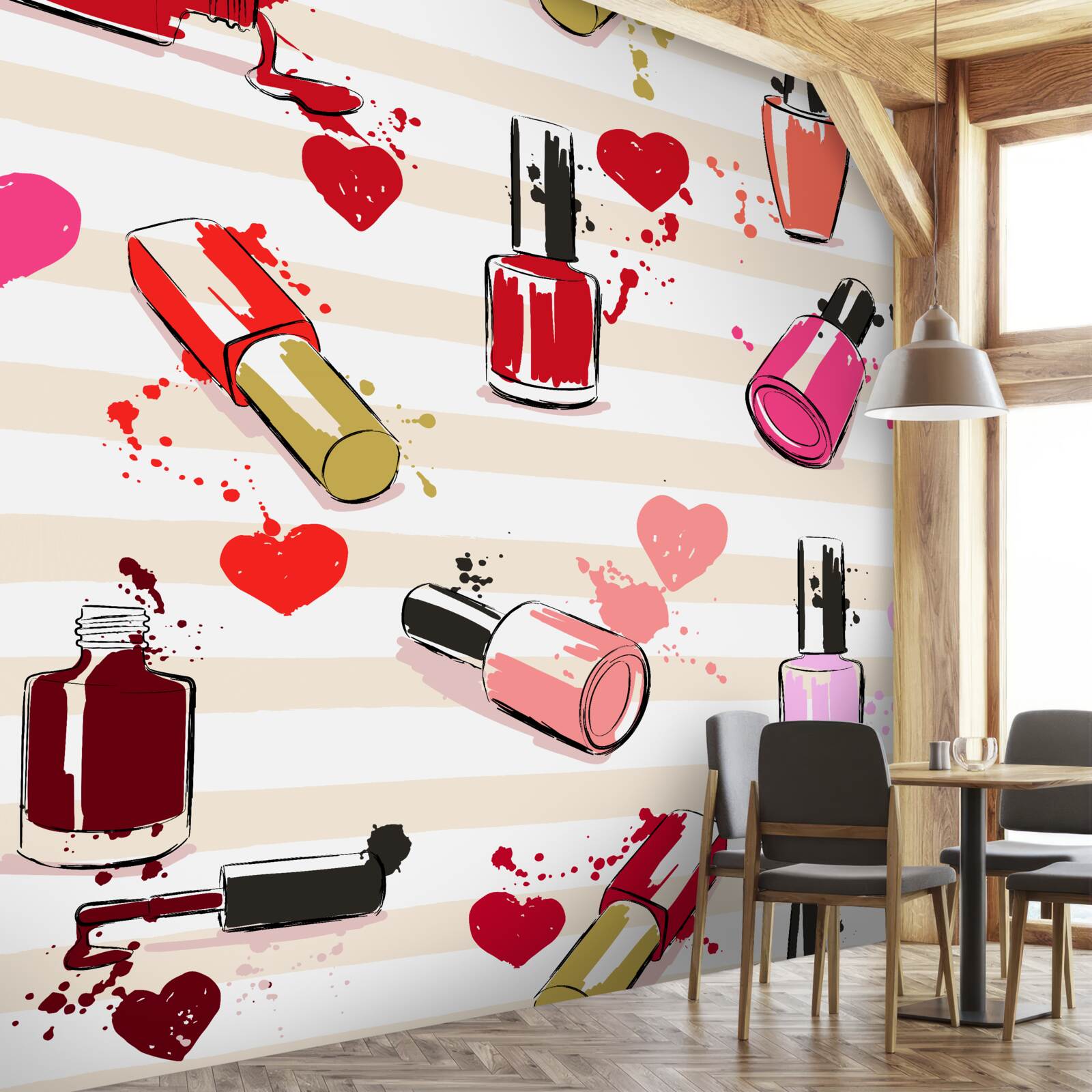 Fotobehang veelkleurige flesjes nagellak