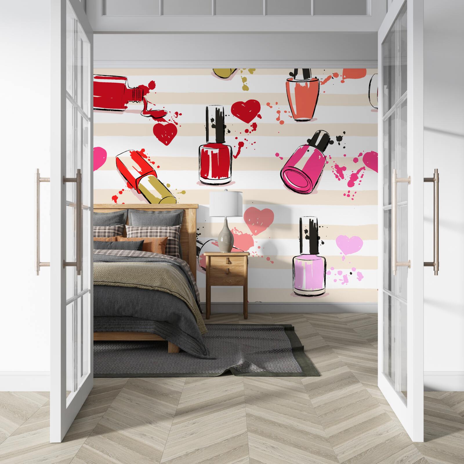 Fotobehang veelkleurige flesjes nagellak