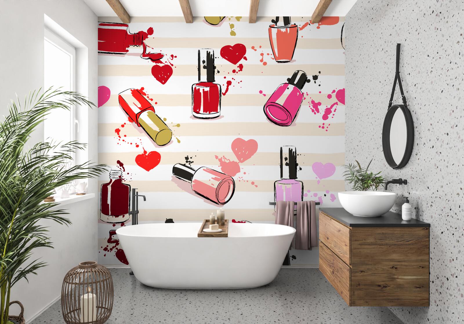 Fotobehang veelkleurige flesjes nagellak