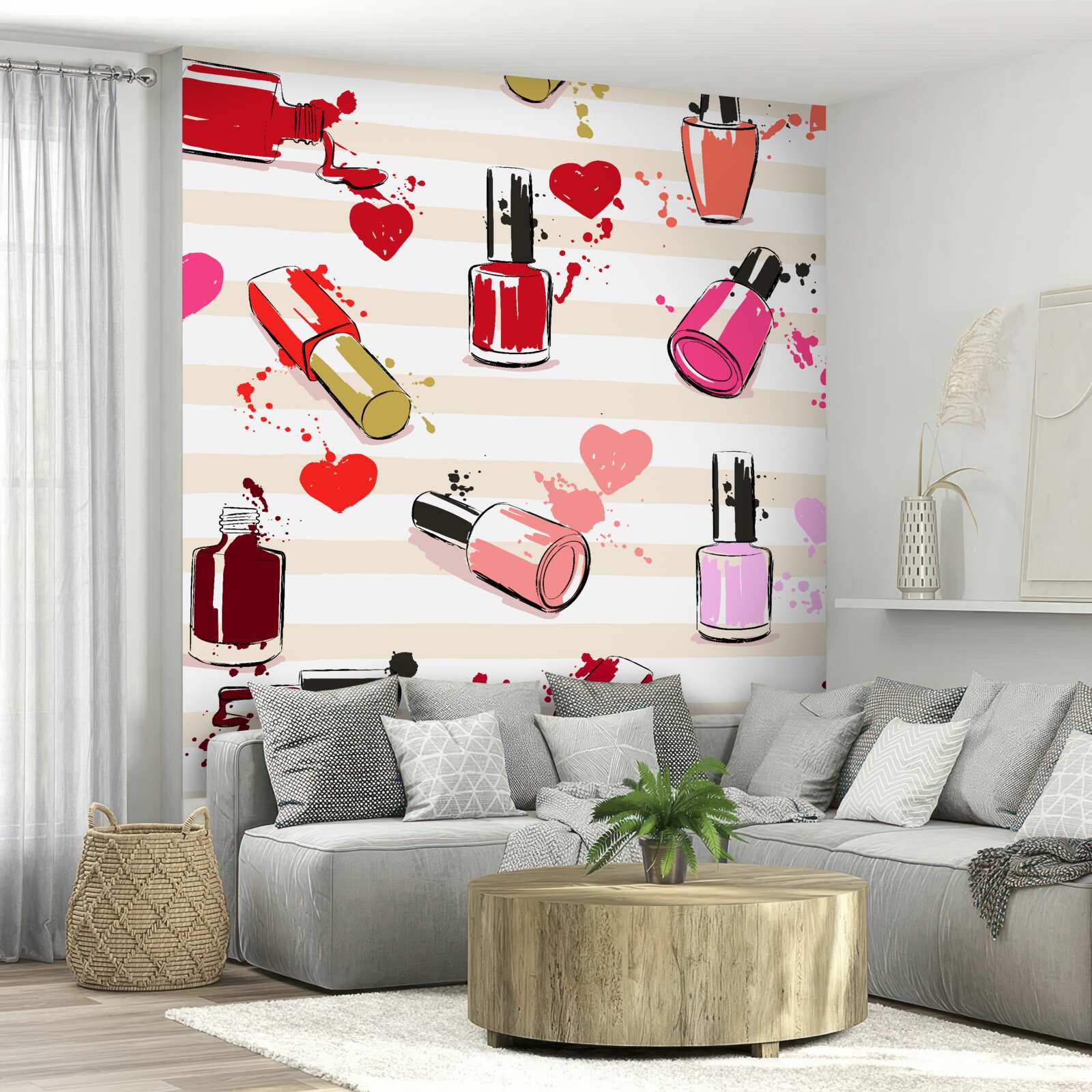 Fotobehang veelkleurige flesjes nagellak