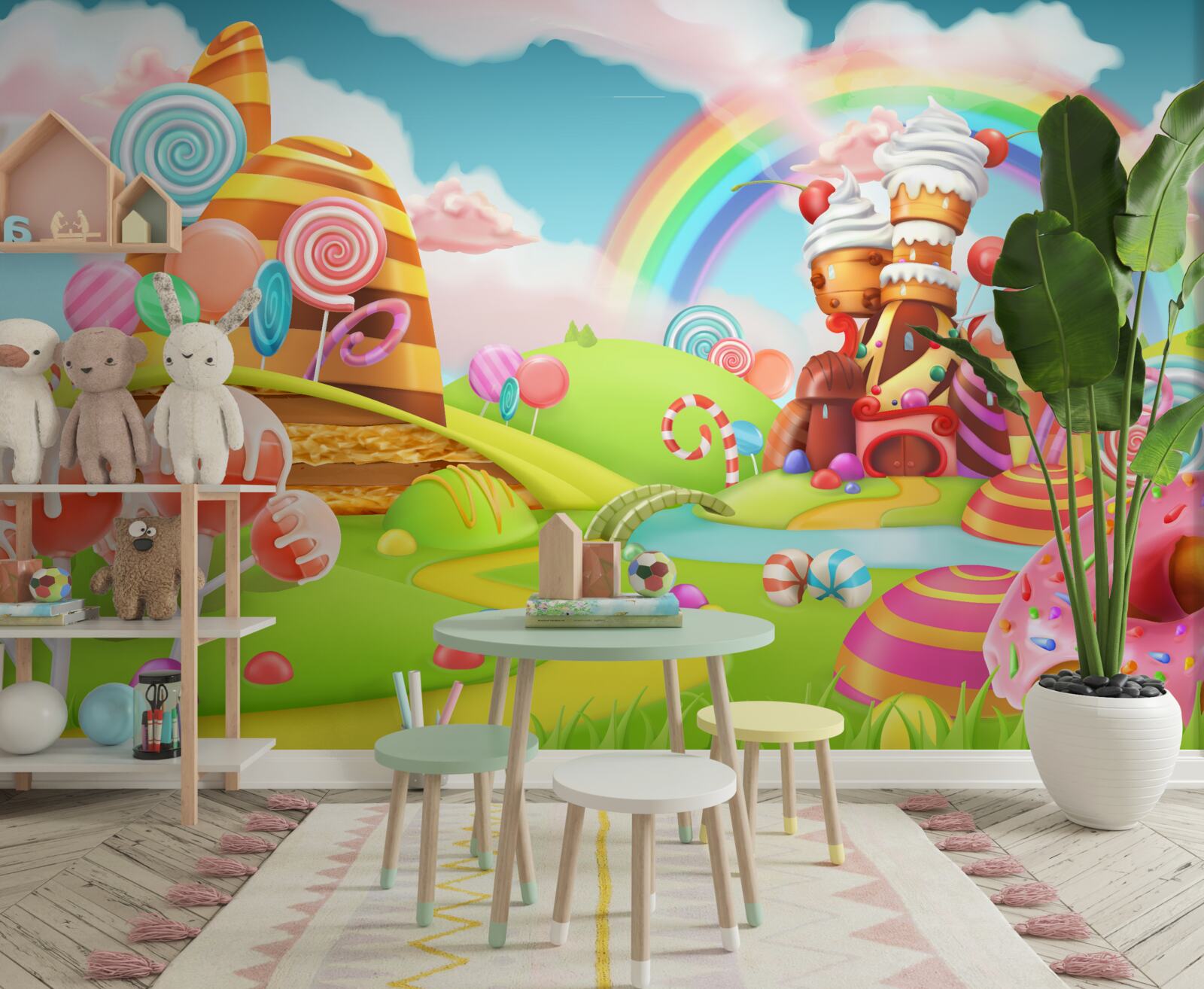 Fotobehang een zoete stad gemaakt van snoep en gebak