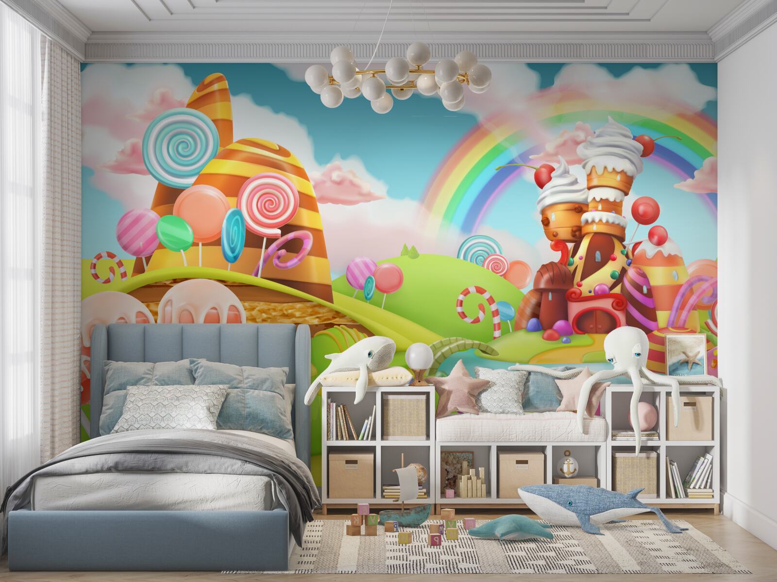 Fotobehang een zoete stad gemaakt van snoep en gebak