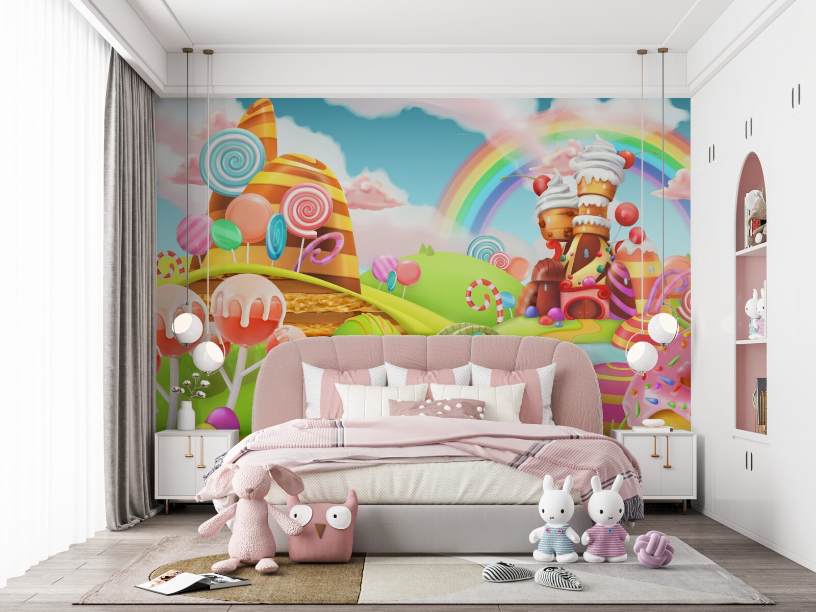 Fotobehang een zoete stad gemaakt van snoep en gebak