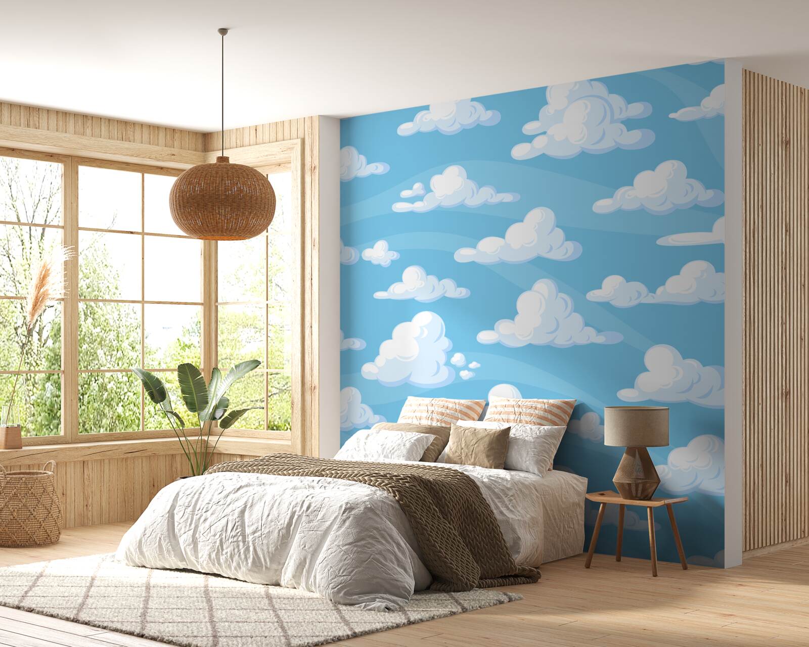 Fotobehang wolken drijvend in een azuurblauwe lucht