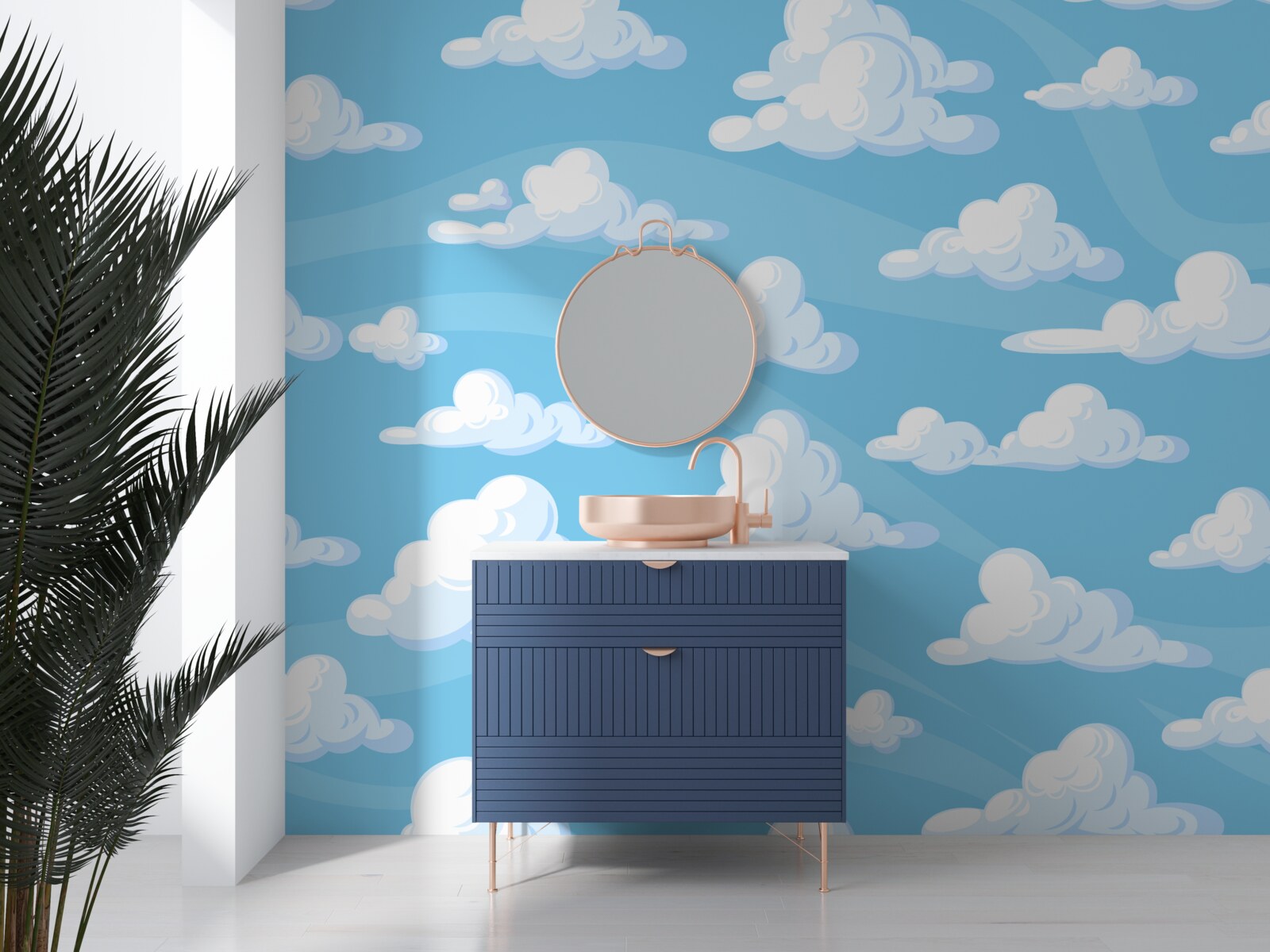 Fotobehang wolken drijvend in een azuurblauwe lucht