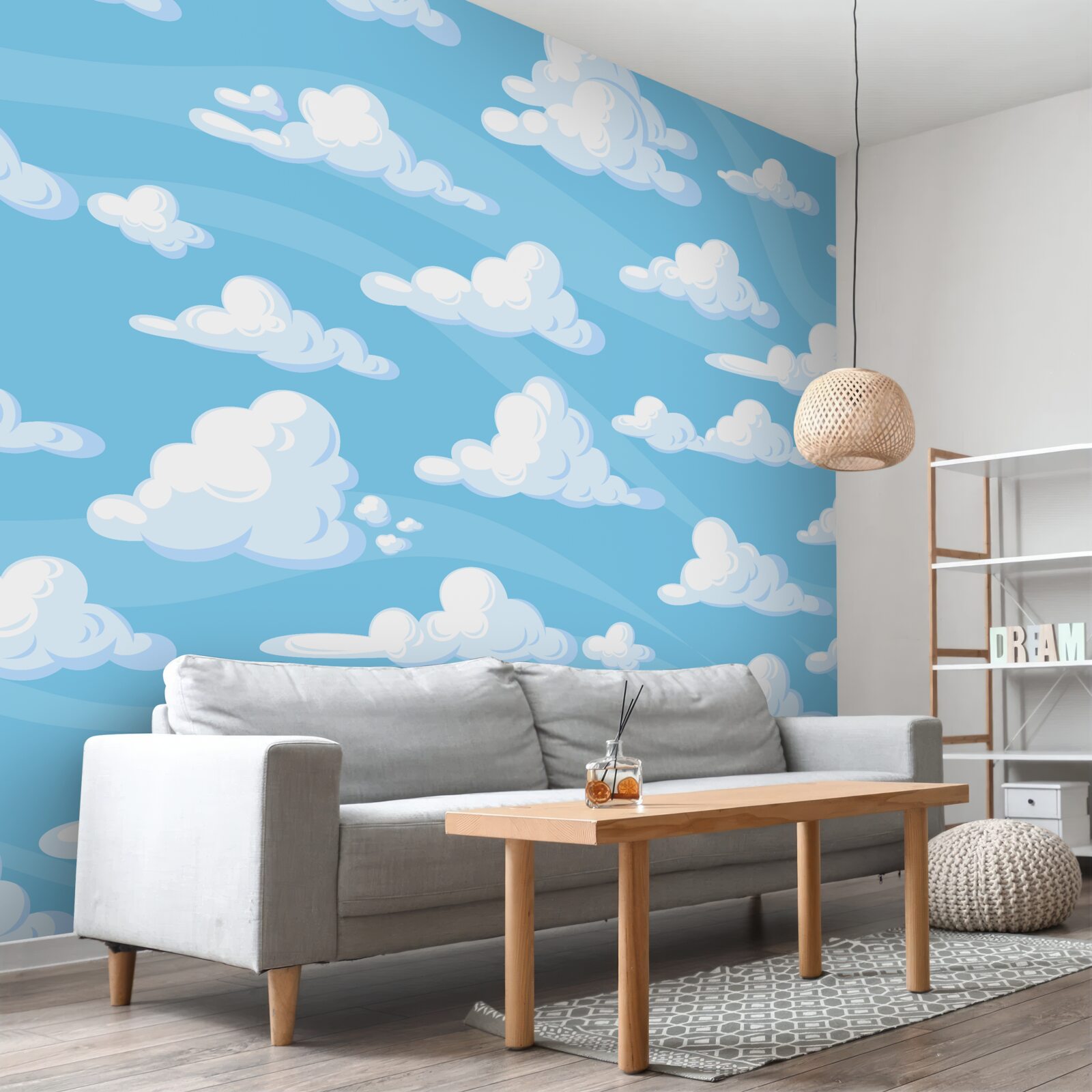 Fotobehang wolken drijvend in een azuurblauwe lucht