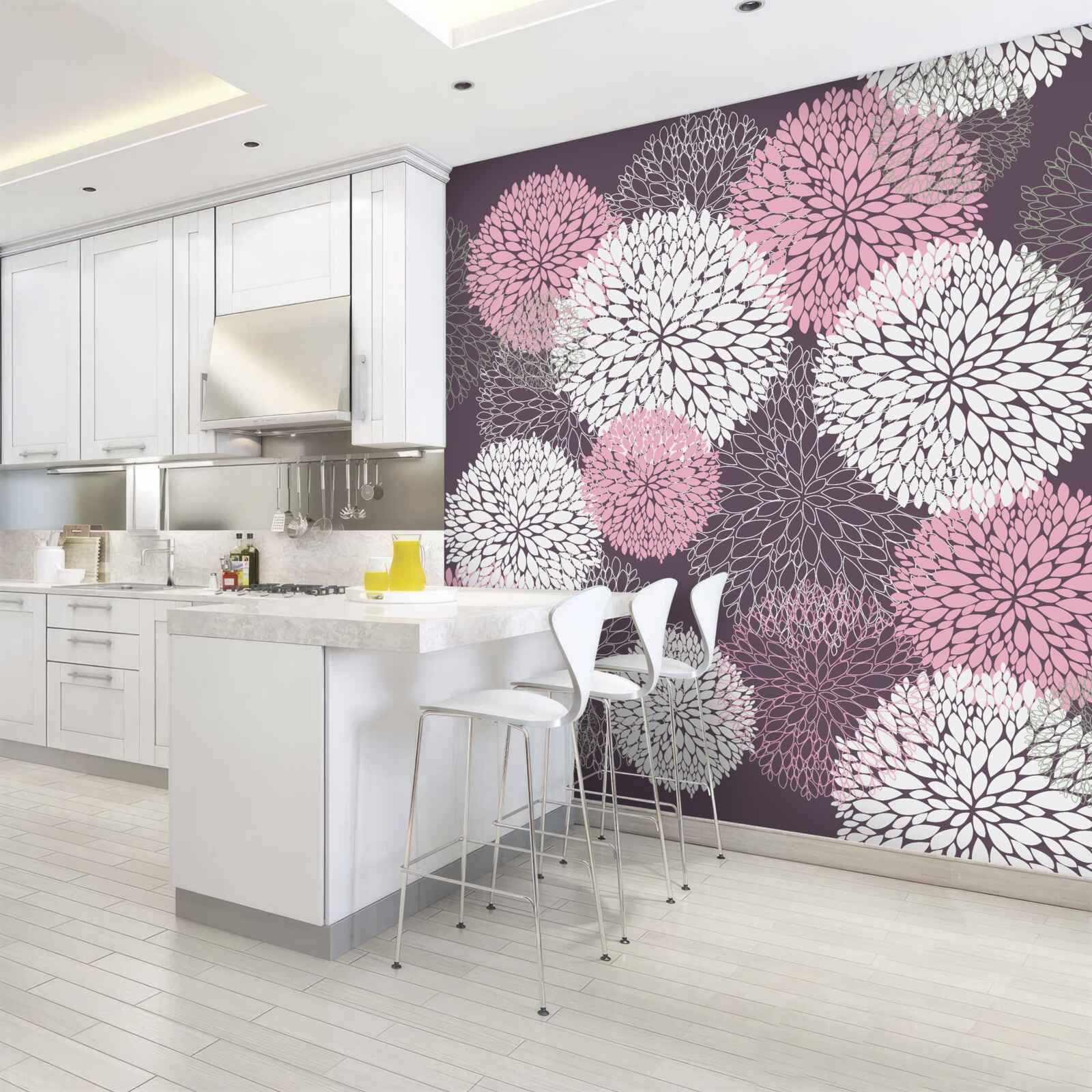 Fotobehang paardenbloemknoppen zijn wit, roze en grijs van kleur