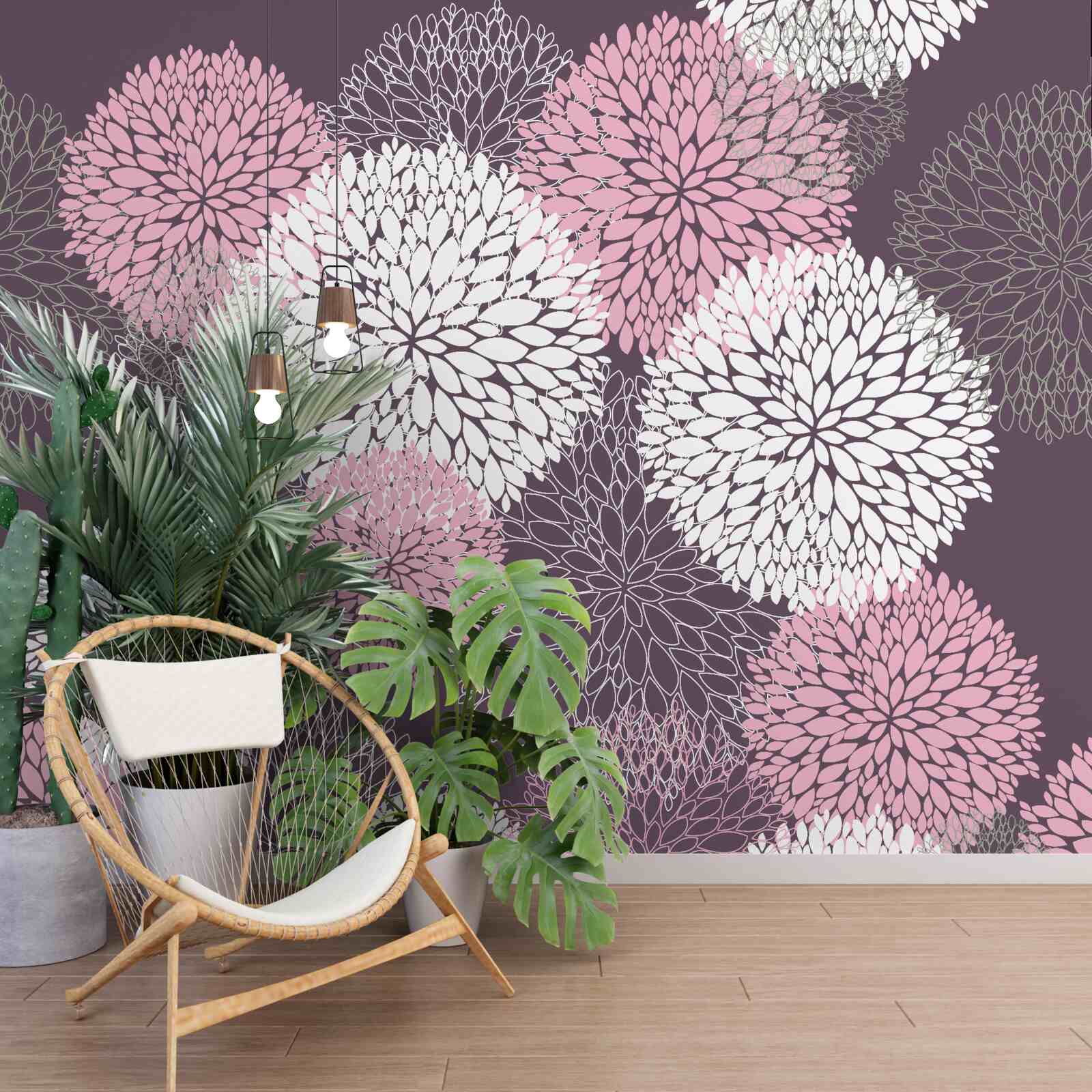 Fotobehang paardenbloemknoppen zijn wit, roze en grijs van kleur