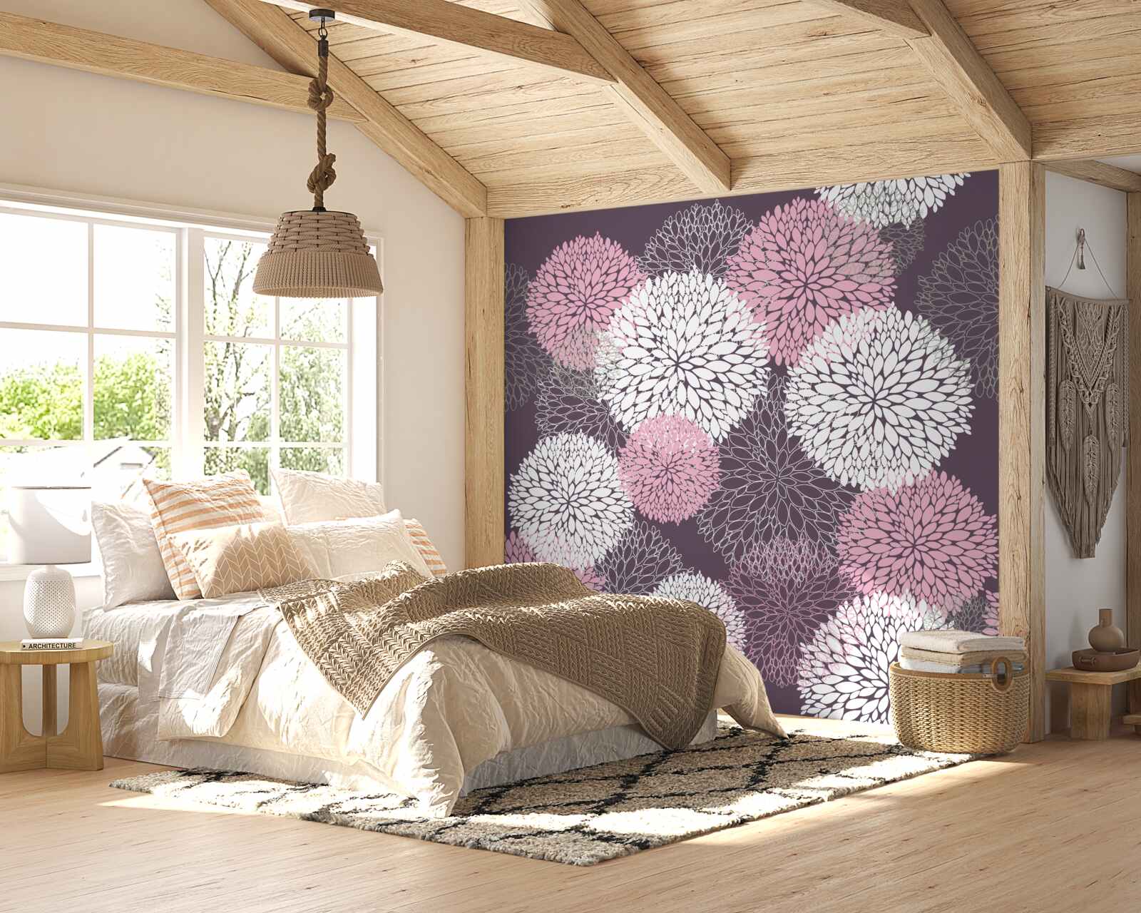 Fotobehang paardenbloemknoppen zijn wit, roze en grijs van kleur