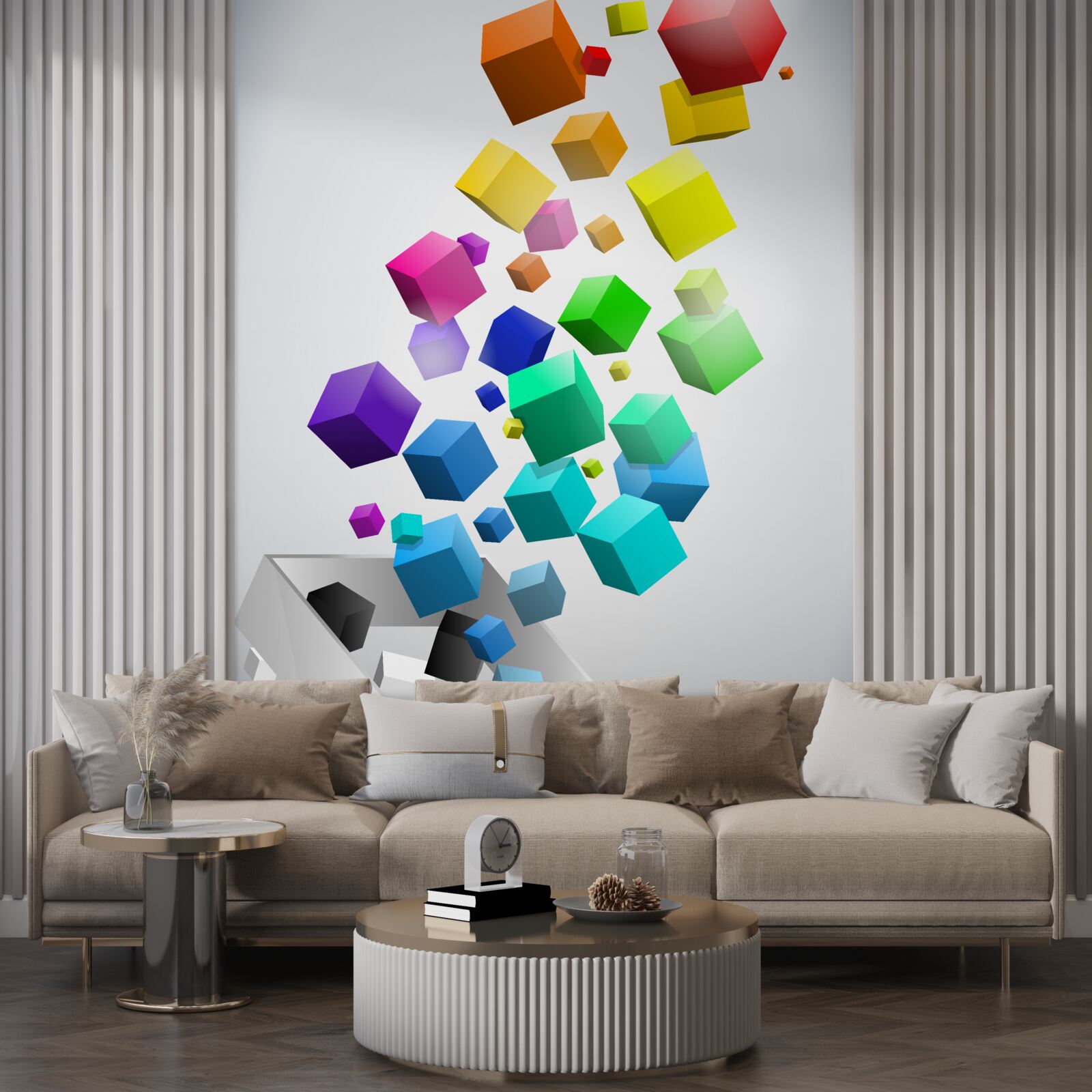 Fotobehang kubussen van alle kleuren gaan omhoog