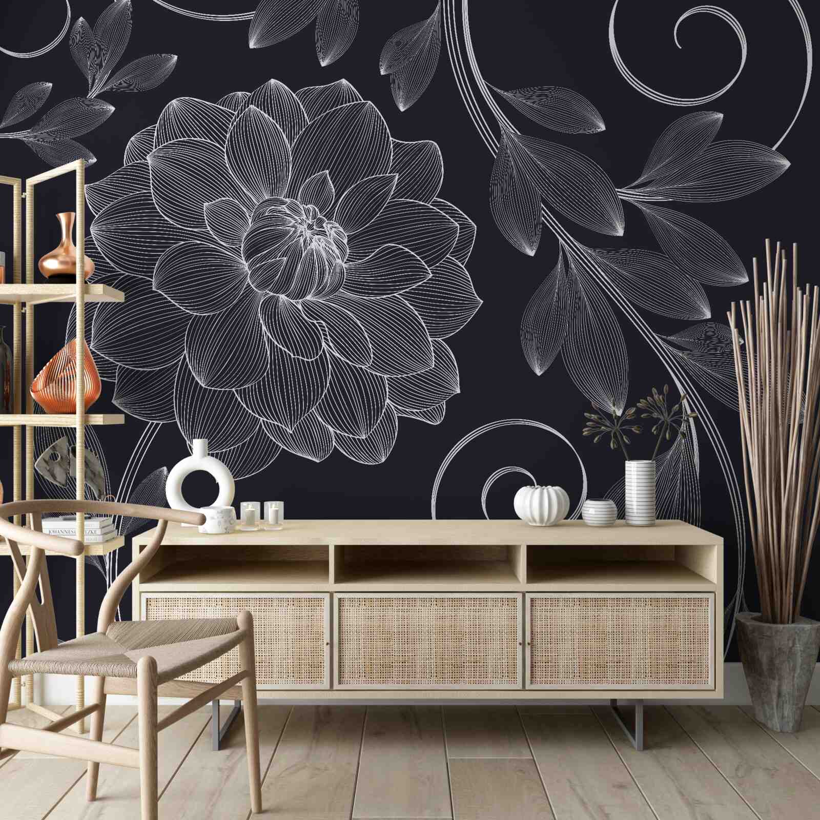 Fotobehang knop en bladeren op een grijze achtergrond