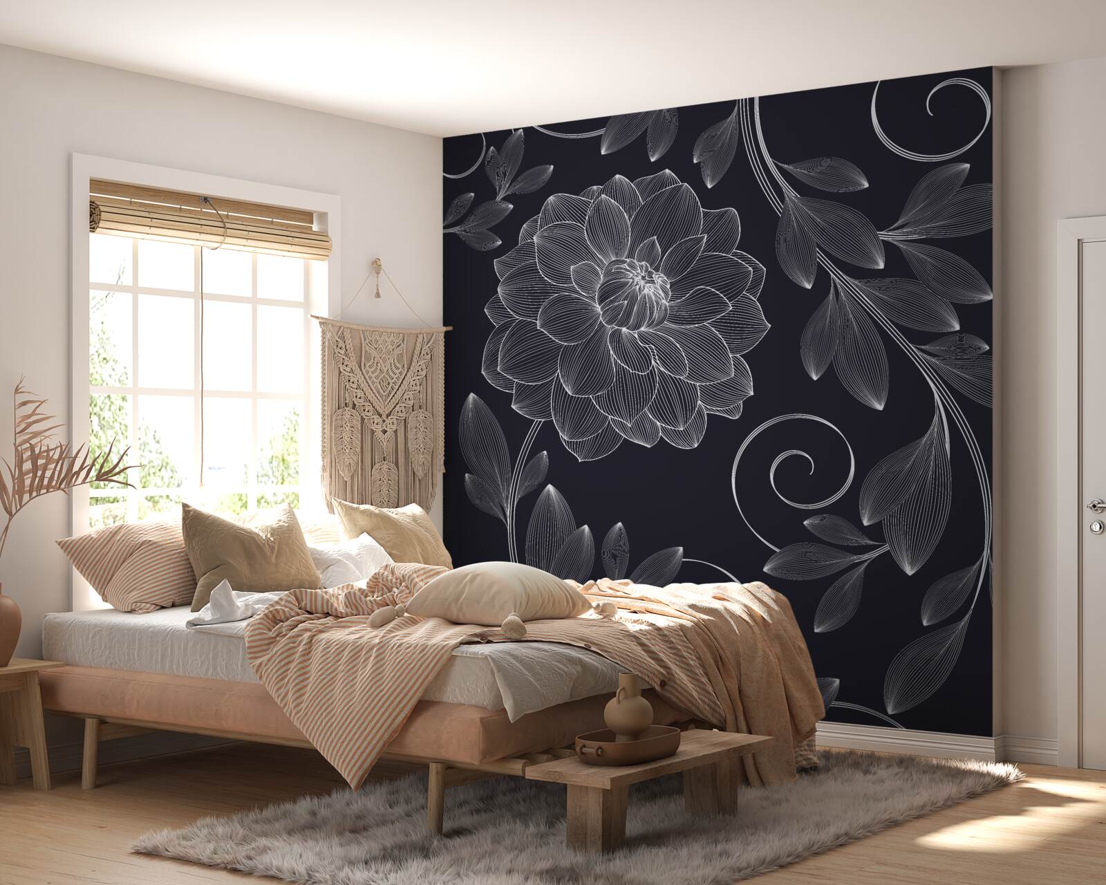 Fotobehang knop en bladeren op een grijze achtergrond