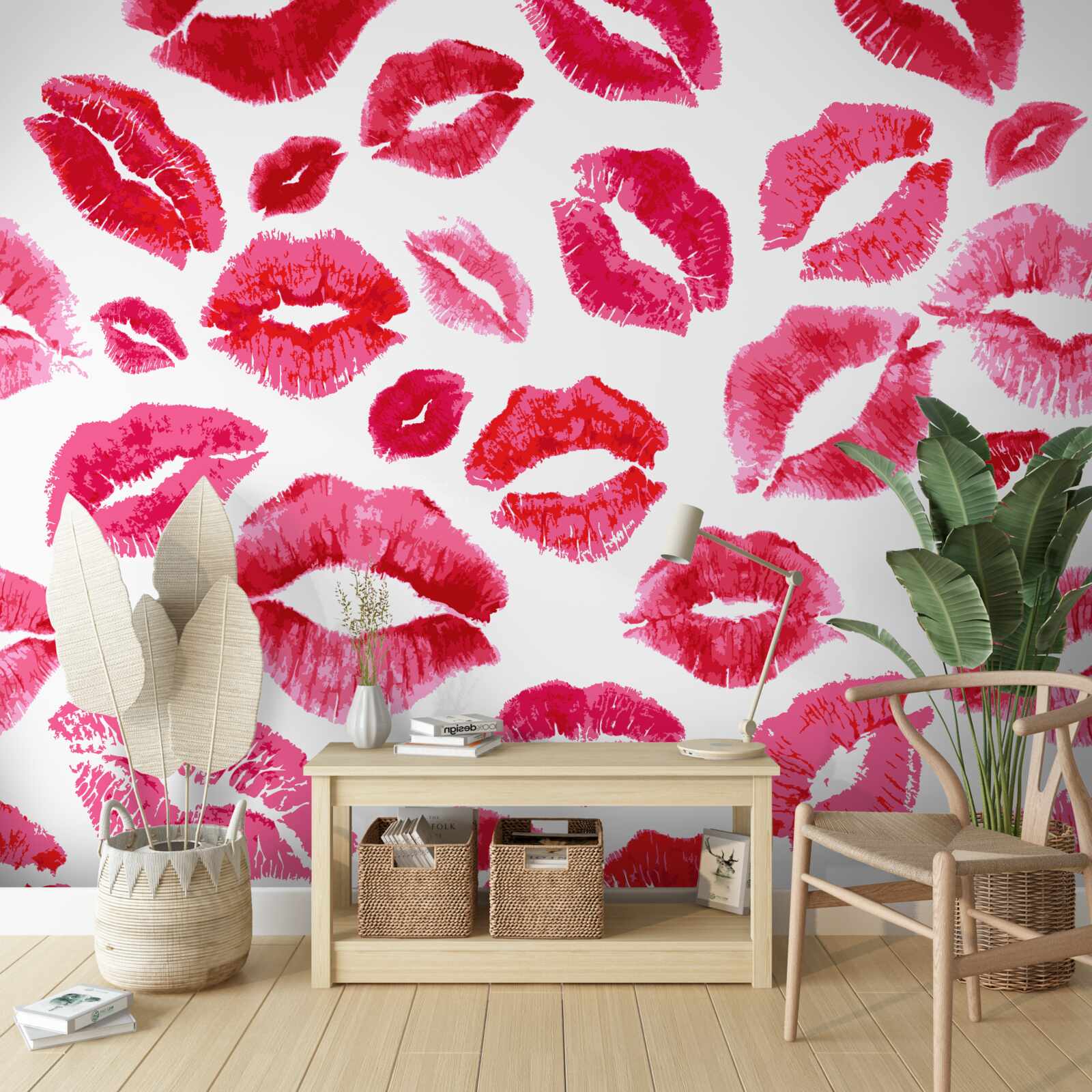 Fotobehang sporen van scharlaken lippenstift
