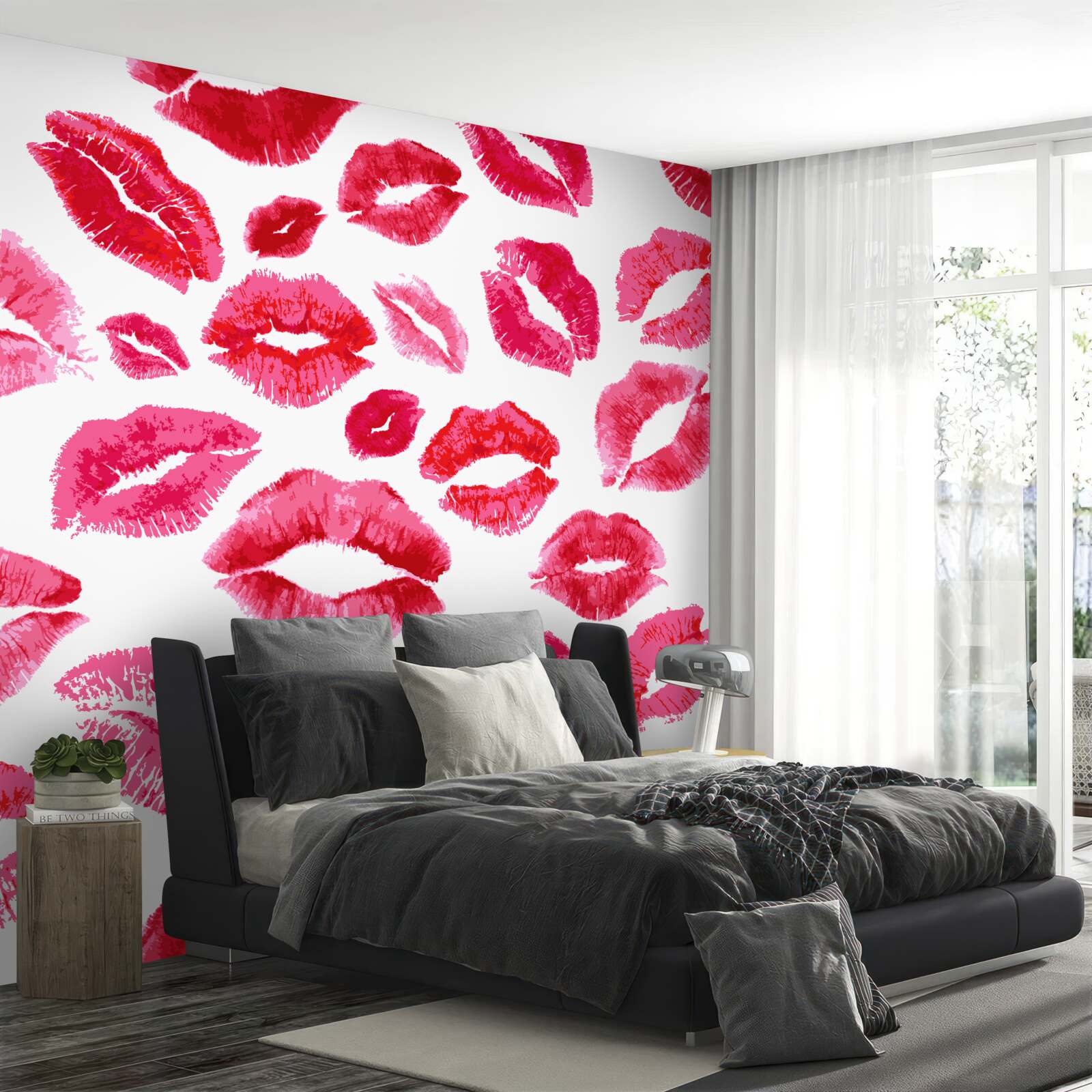 Fotobehang sporen van scharlaken lippenstift