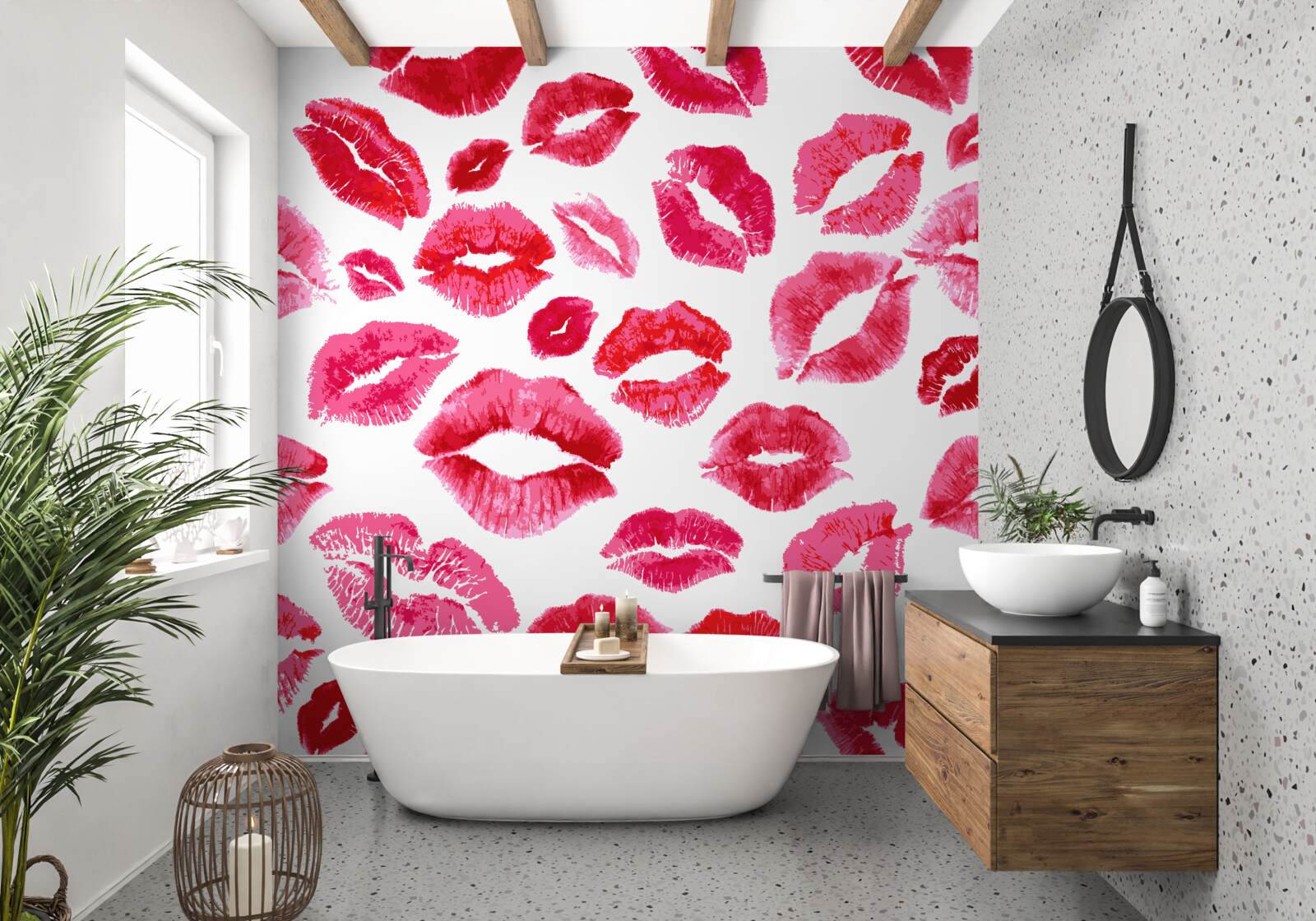 Fotobehang sporen van scharlaken lippenstift