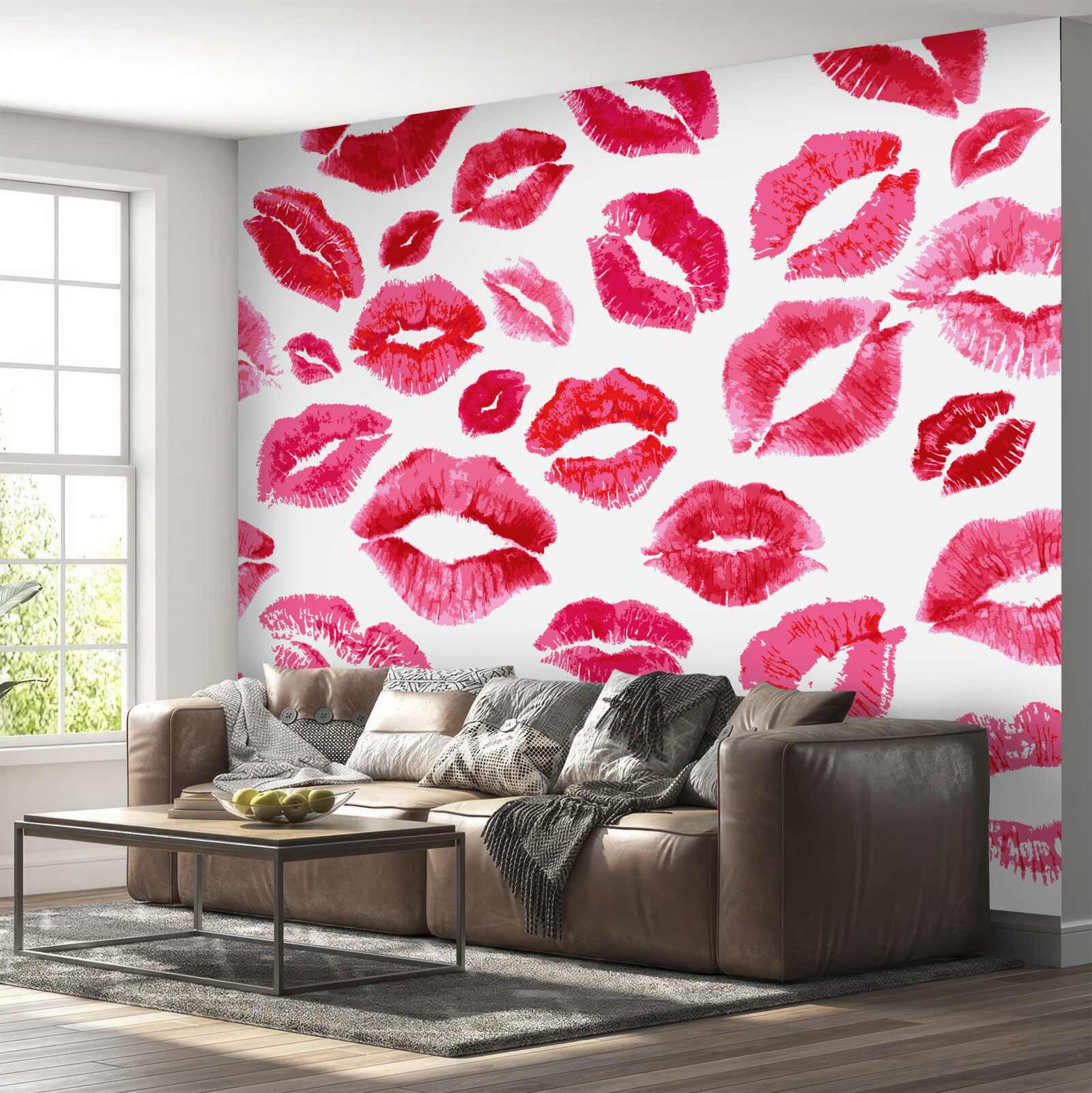 Fotobehang sporen van scharlaken lippenstift