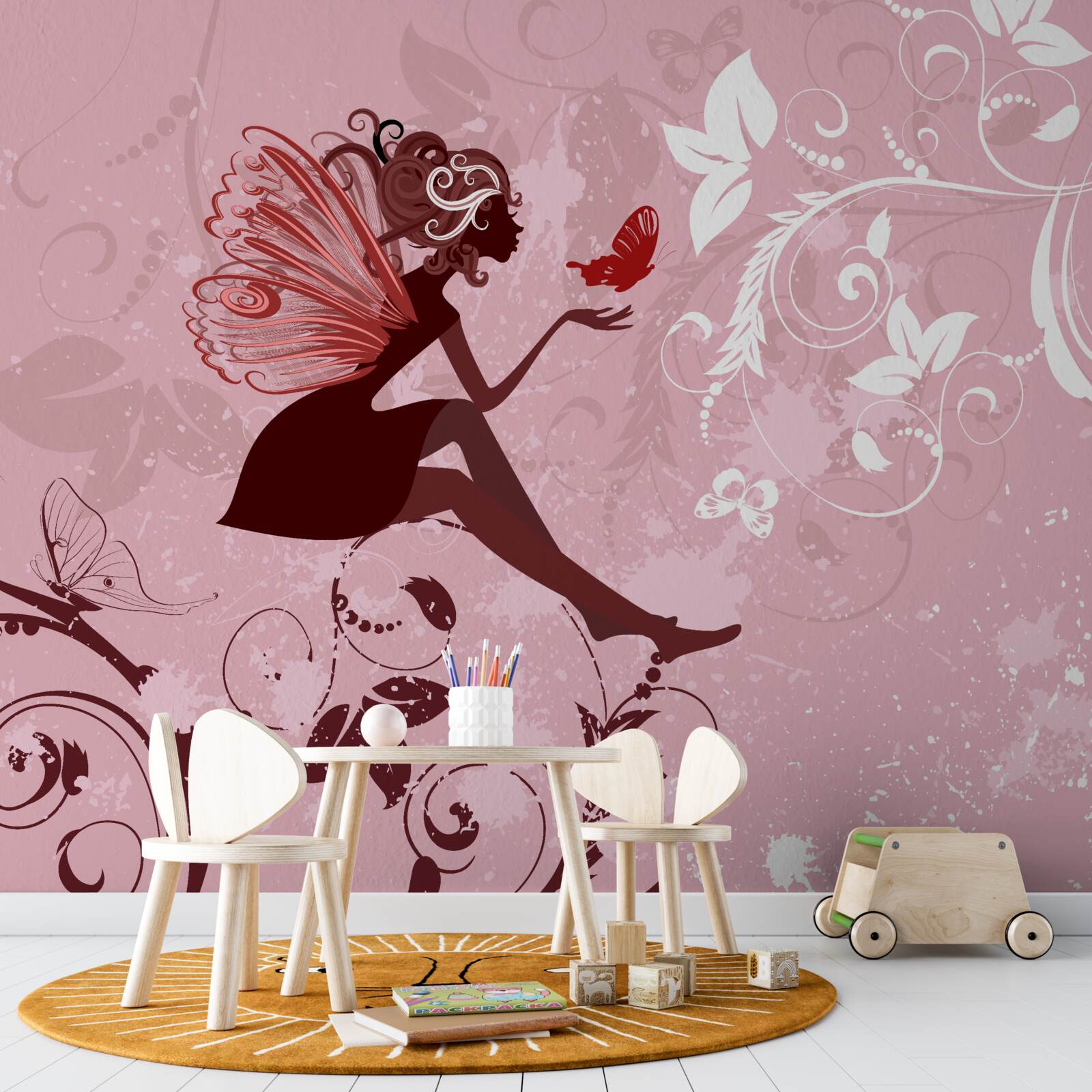 Fotobehang meisje probeert vlinder te vangen