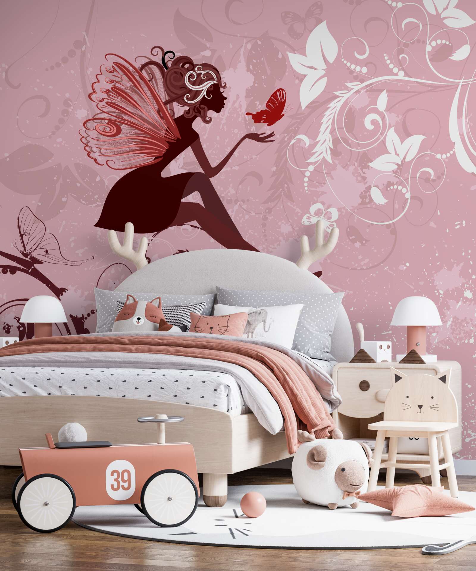 Fotobehang meisje probeert vlinder te vangen