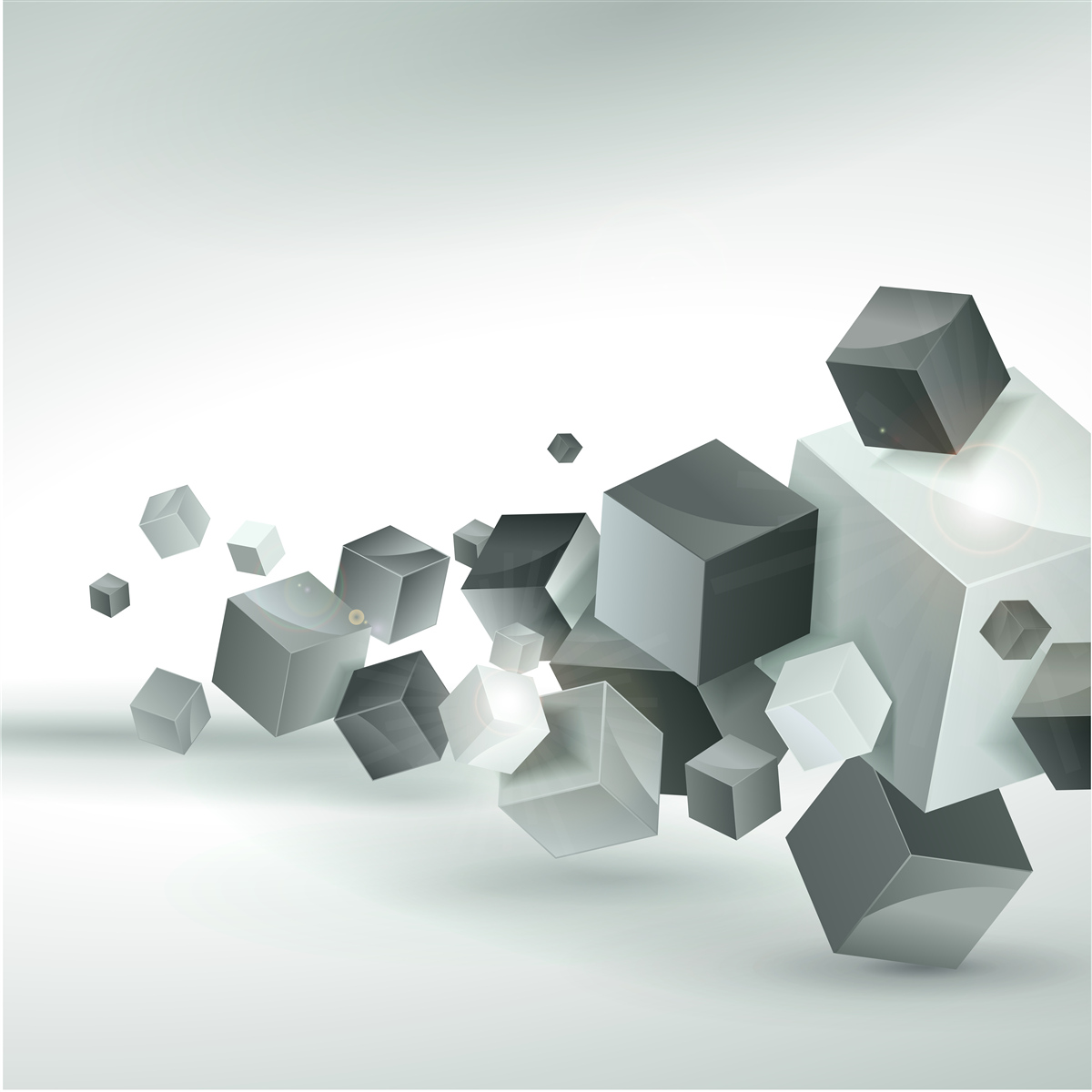 Fotobehang kubussen van verschillende vormen zweven in de lucht