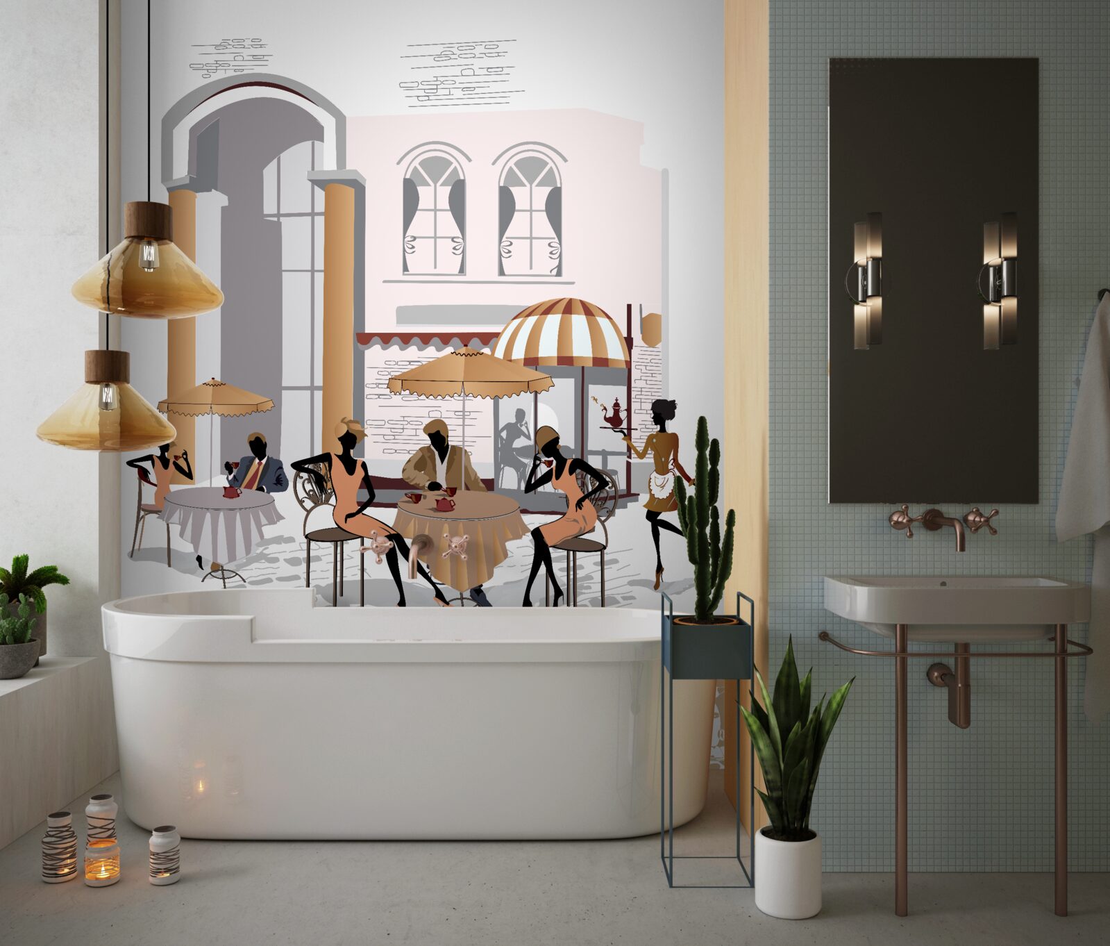 Fotobehang foto van een café met gasten