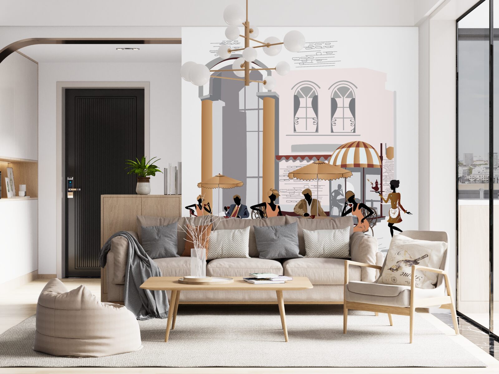 Fotobehang foto van een café met gasten