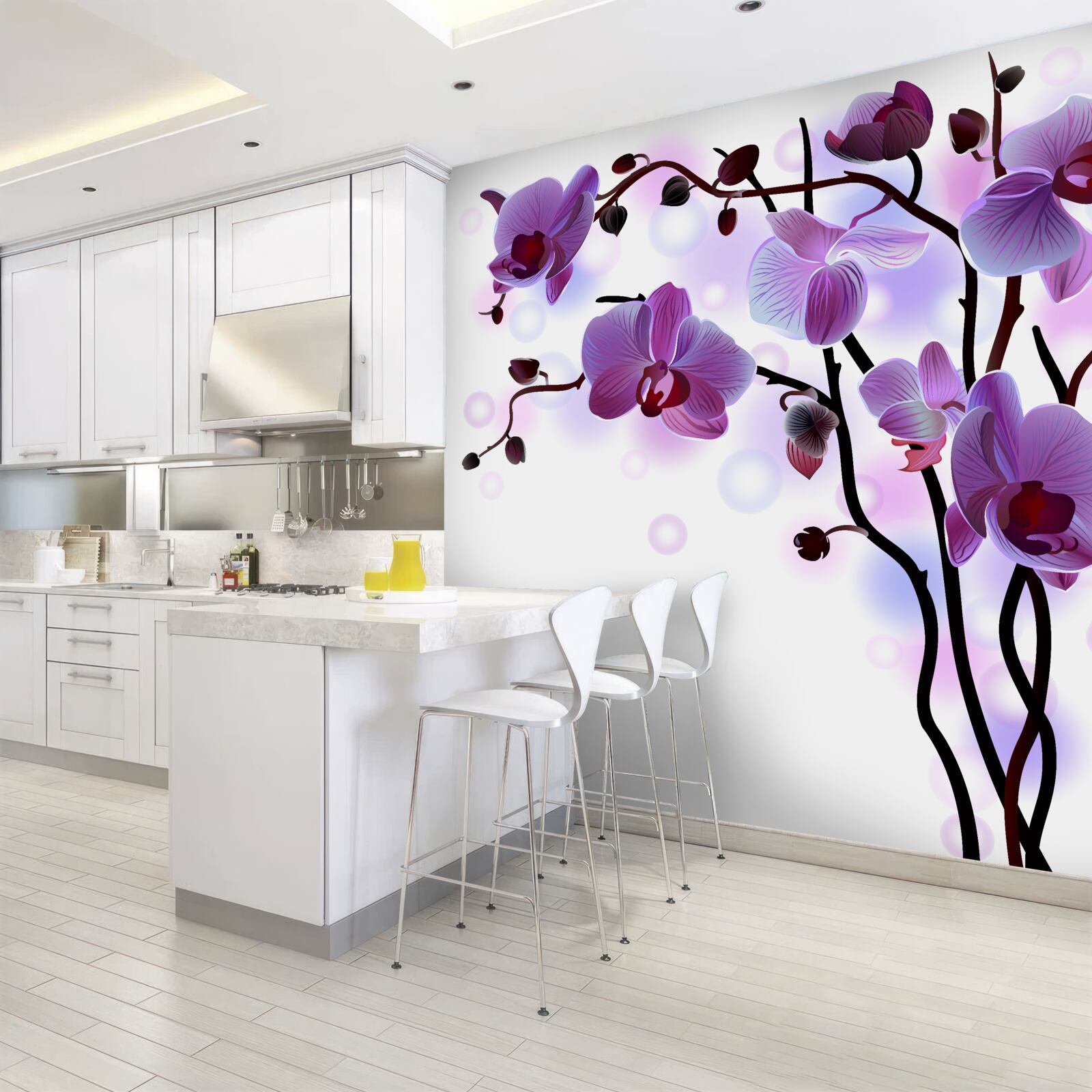 Fotobehang paarse orchidee takken