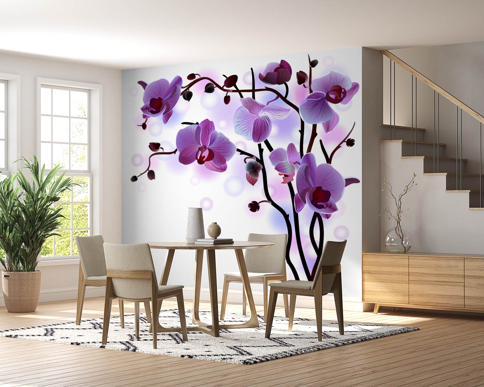 Fotobehang paarse orchidee takken