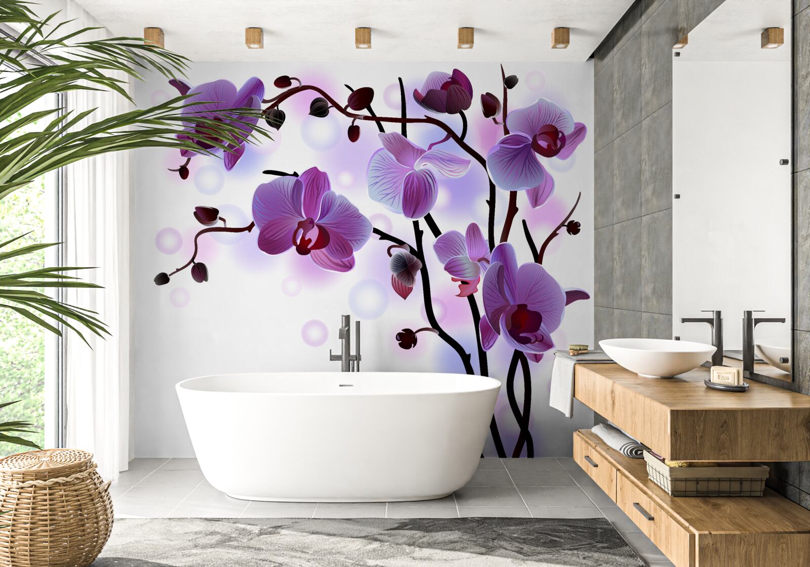 Fotobehang paarse orchidee takken