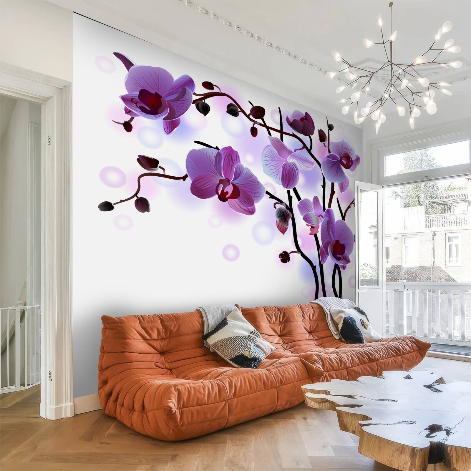 Fotobehang paarse orchidee takken