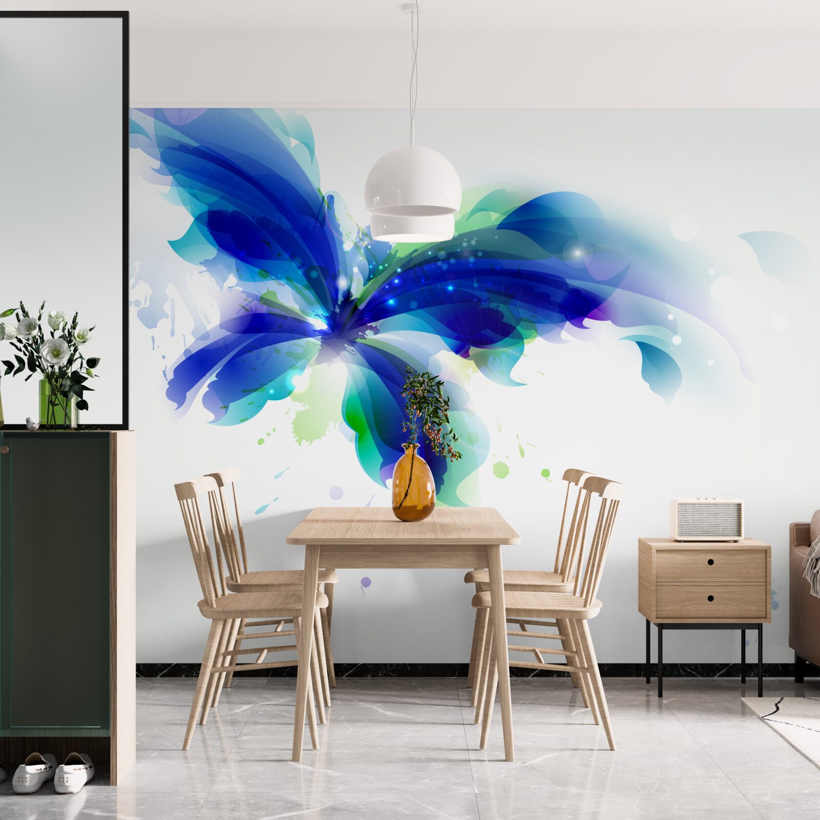 Fotobehang aquarel blauwe vlinder in de lucht