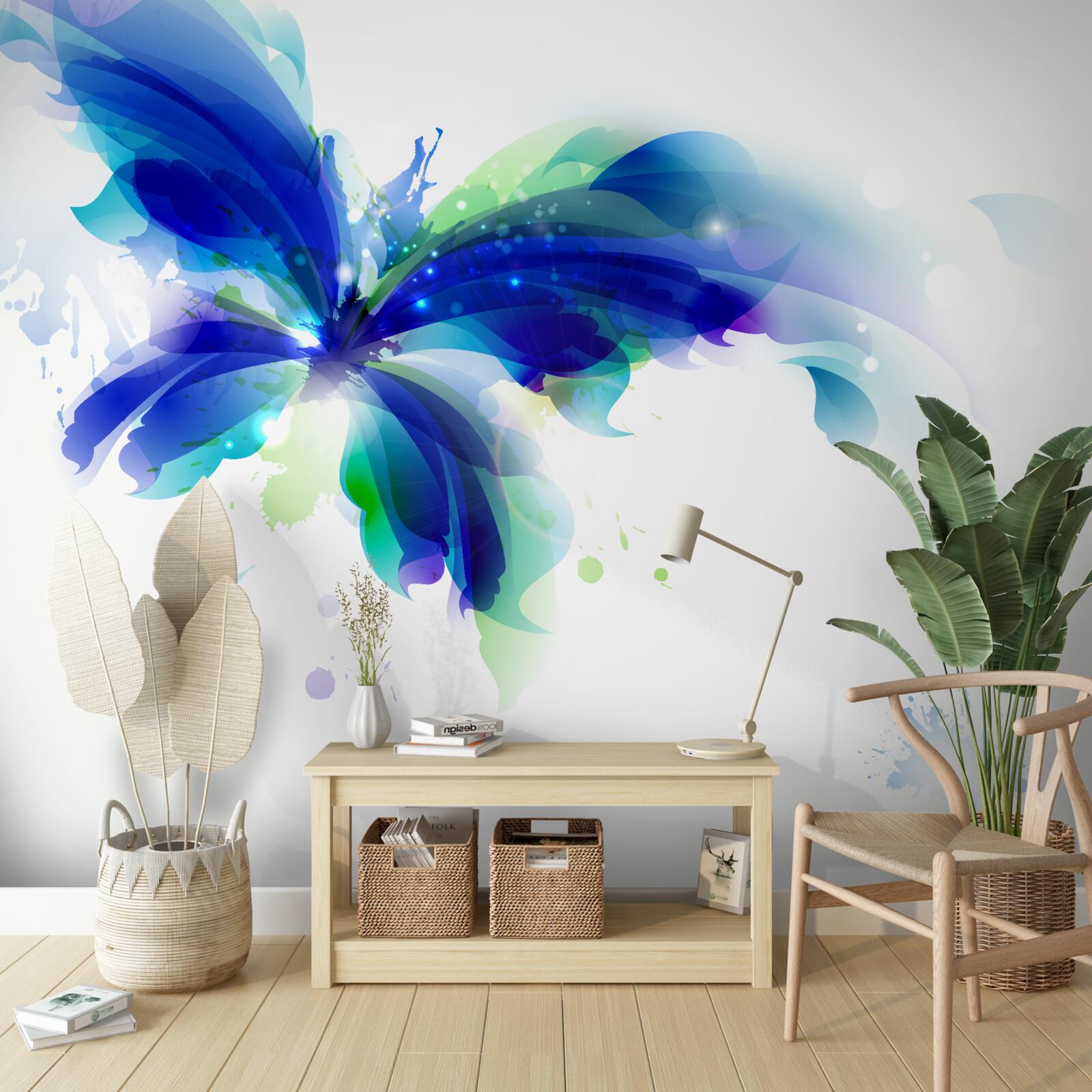 Fotobehang aquarel blauwe vlinder in de lucht