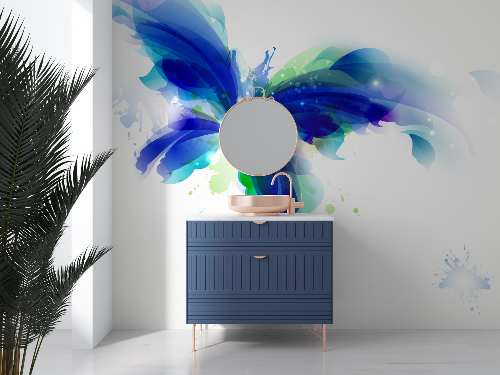 Fotobehang aquarel blauwe vlinder in de lucht