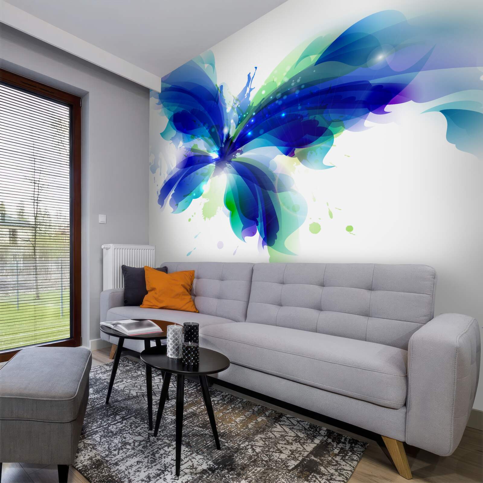 Fotobehang aquarel blauwe vlinder in de lucht