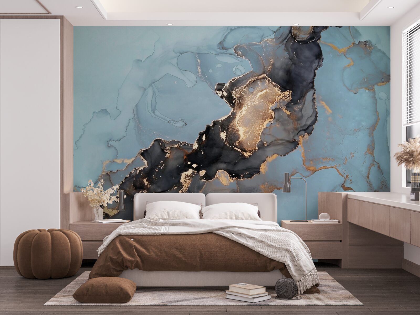 Fotobehang motiefpatroon op blauw marmer