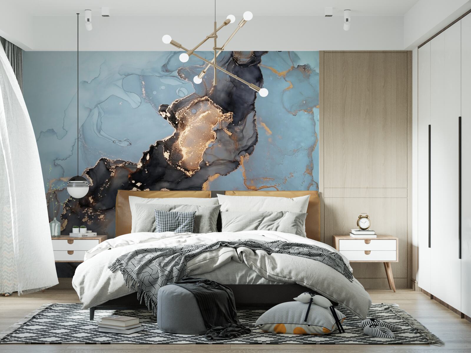 Fotobehang motiefpatroon op blauw marmer