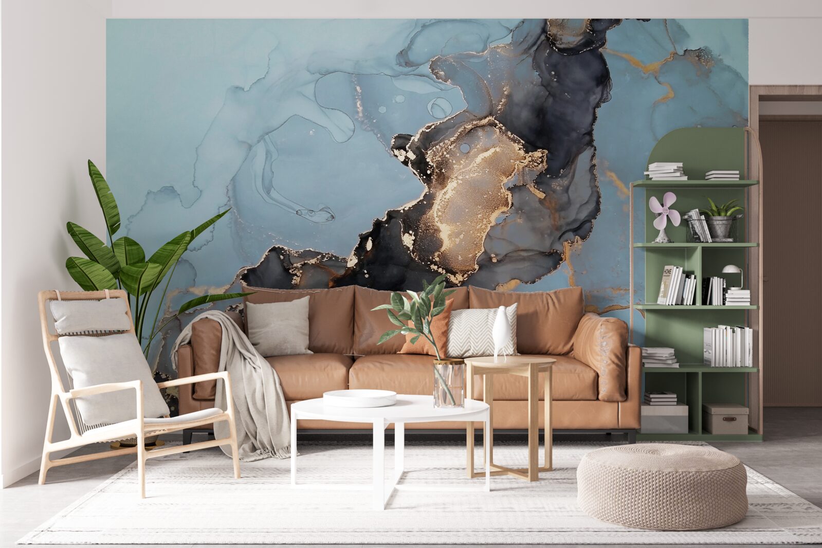 Fotobehang motiefpatroon op blauw marmer