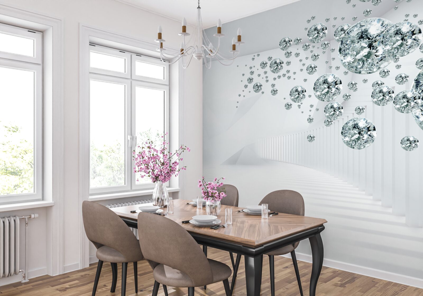 Fotobehang zilveren strooistenen