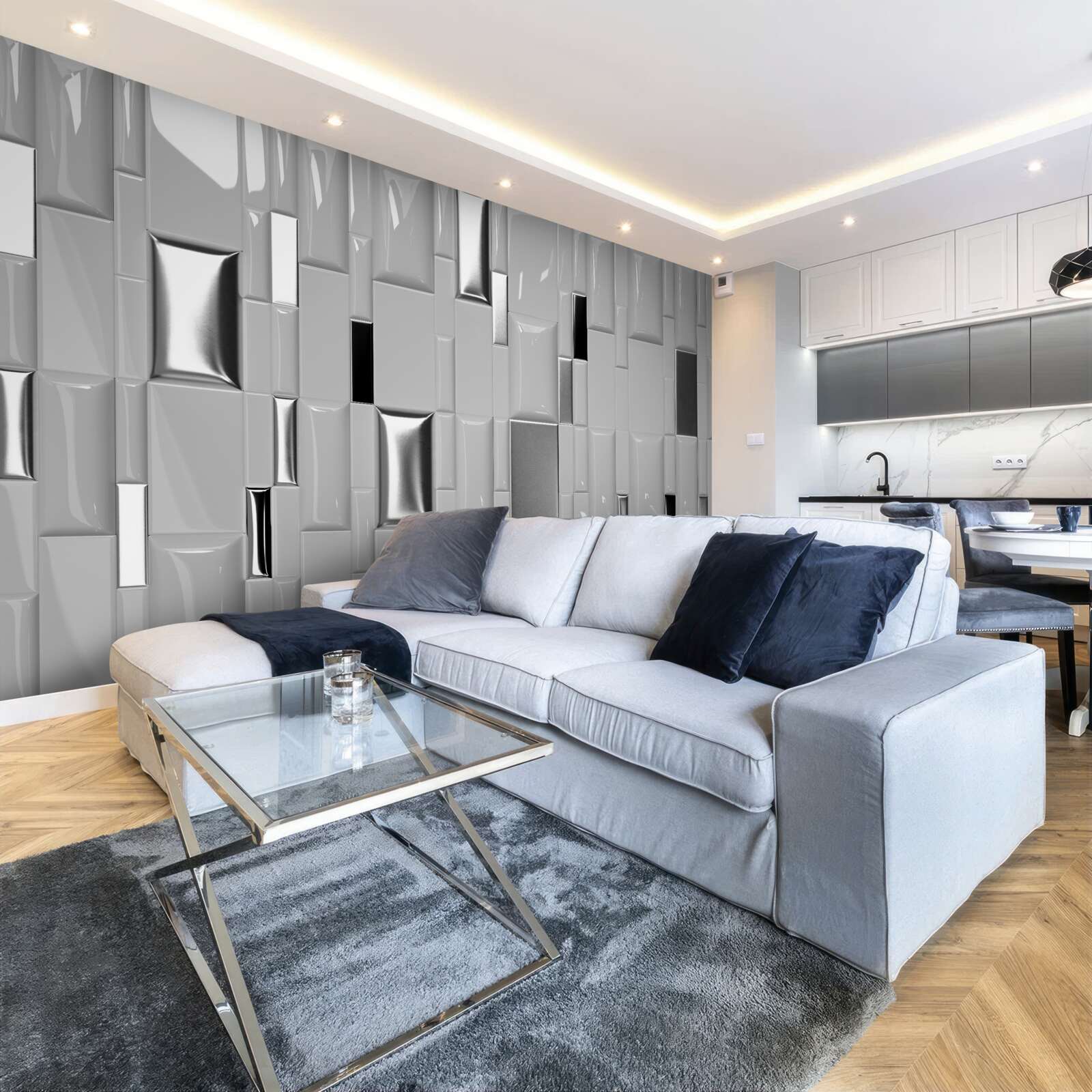 Fotobehang glanzend grijze tegels met goudtinten