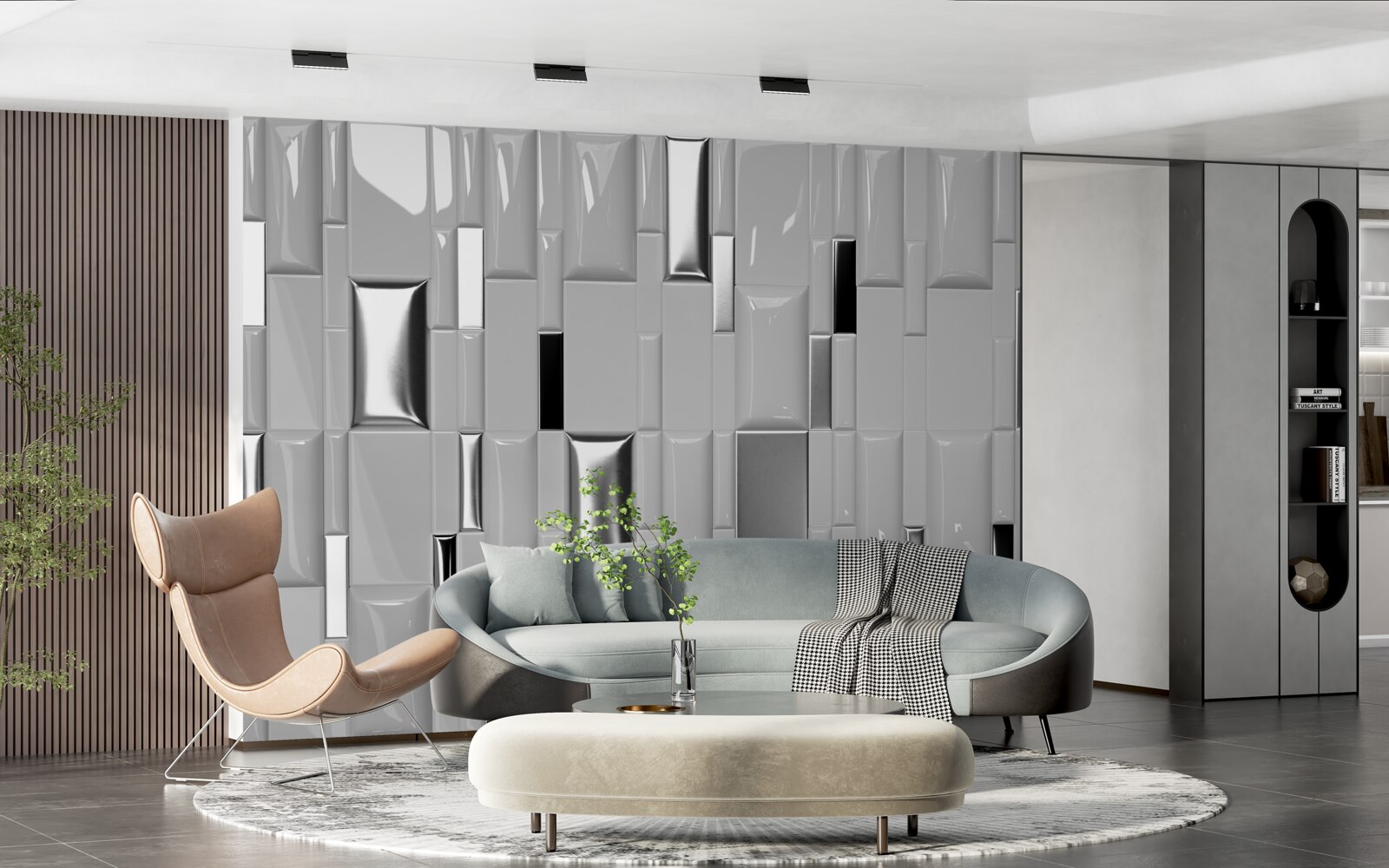 Fotobehang glanzend grijze tegels met goudtinten