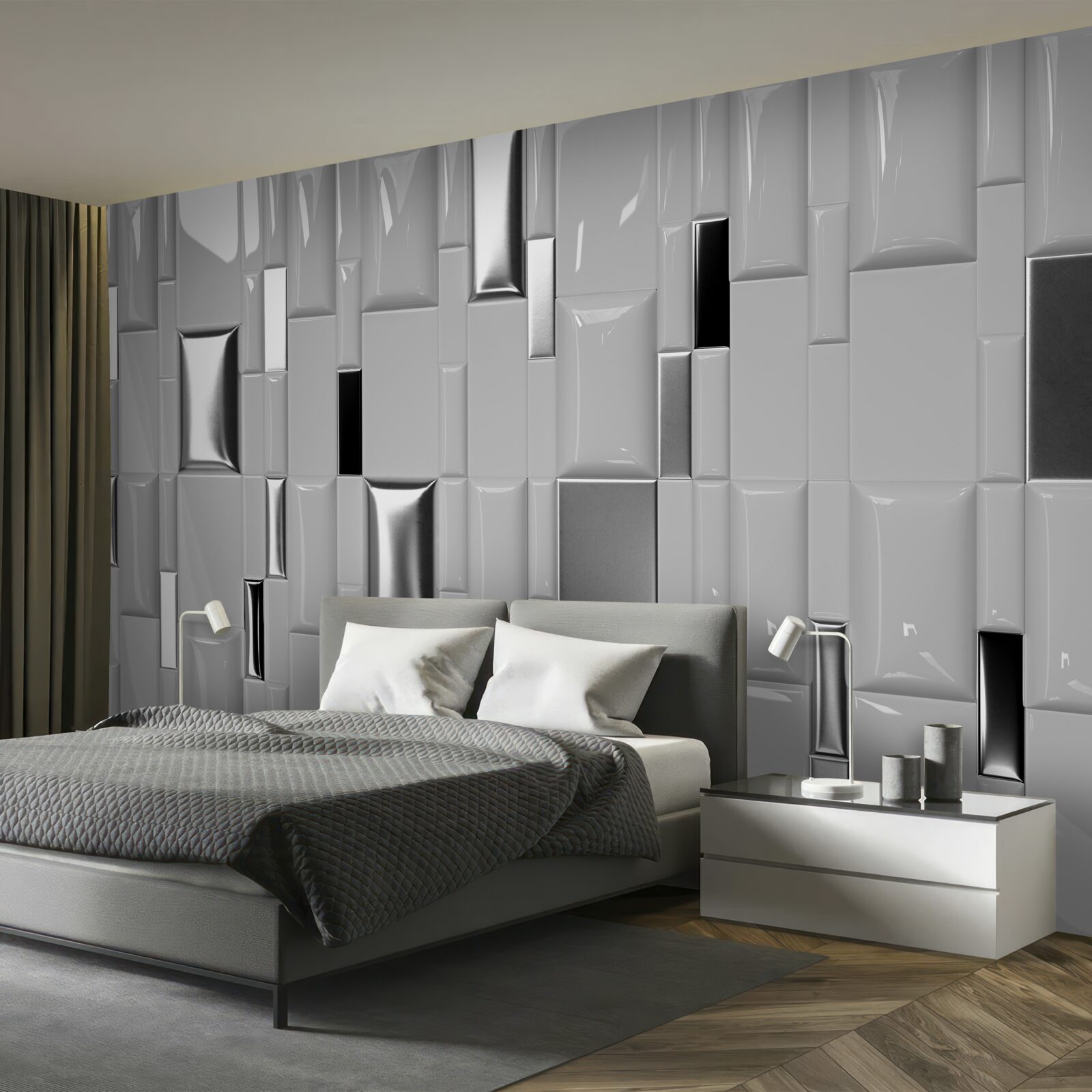 Fotobehang glanzend grijze tegels met goudtinten